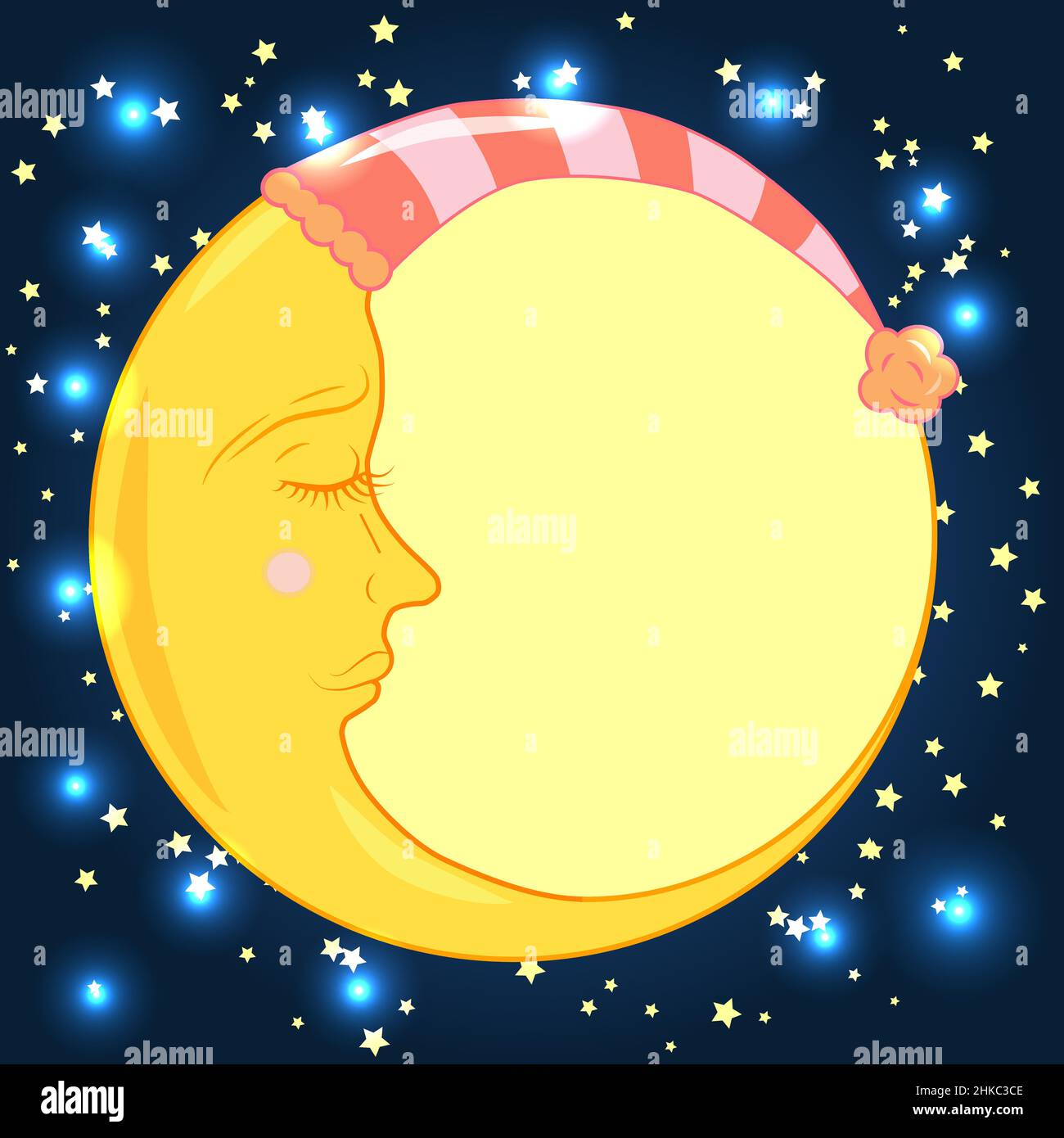 Un mois complet dans une casquette avec un œil fermé dans un ciel bleu nocturne avec des étoiles Illustration de Vecteur