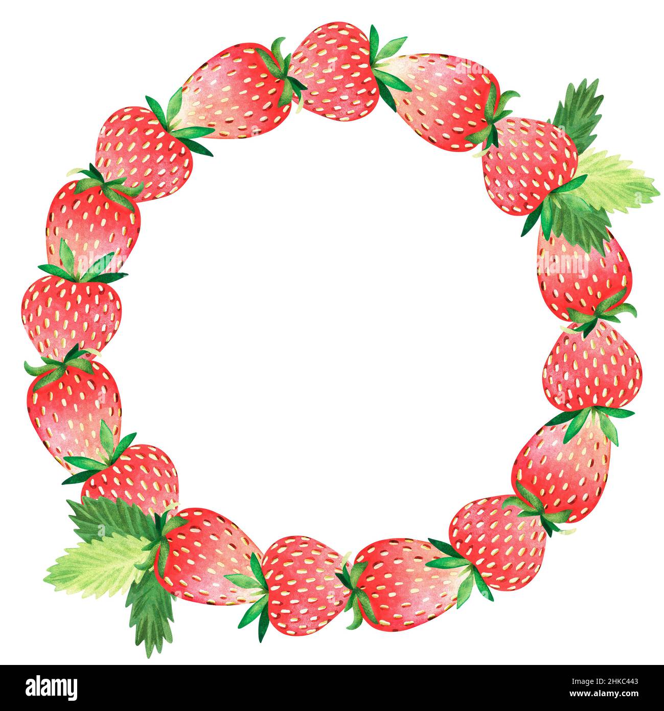 Couronne de fraises. Illustration aquarelle. Isolé sur un fond blanc. Pour votre conception. Convient aux cartes postales, tissus, forfaits cadeaux de vœux. Banque D'Images