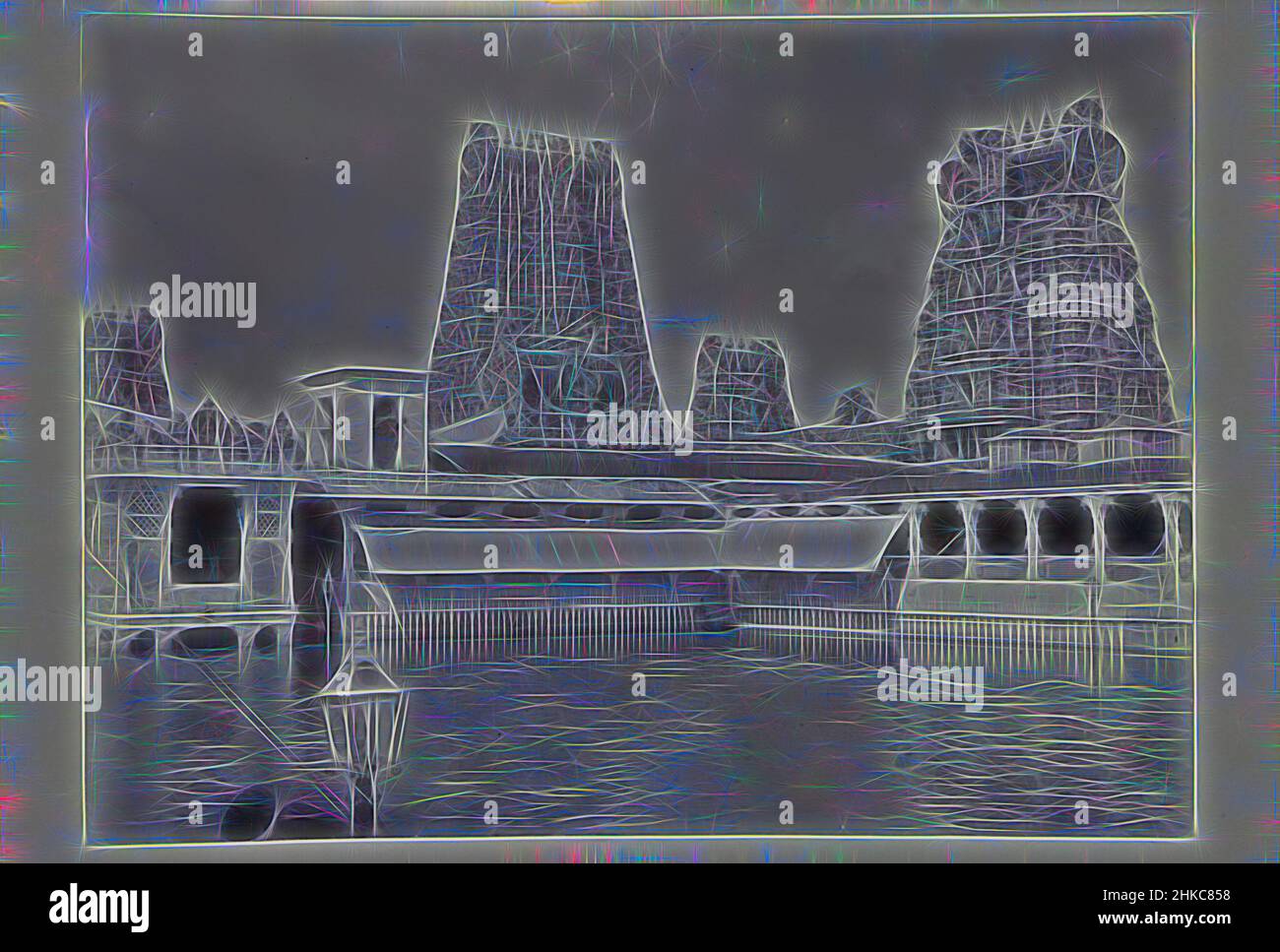 Inspiré par l'étang au temple de Minakshit, Madurai, c. 1895 - c. 1915, papier, hauteur 154 mm × largeur 210 mm hauteur 164 mm × largeur 244 mm, repensé par Artotop. L'art classique réinventé avec une touche moderne. Conception de lumière chaleureuse et gaie, de luminosité et de rayonnement de lumière. La photographie s'inspire du surréalisme et du futurisme, embrassant l'énergie dynamique de la technologie moderne, du mouvement, de la vitesse et révolutionne la culture Banque D'Images