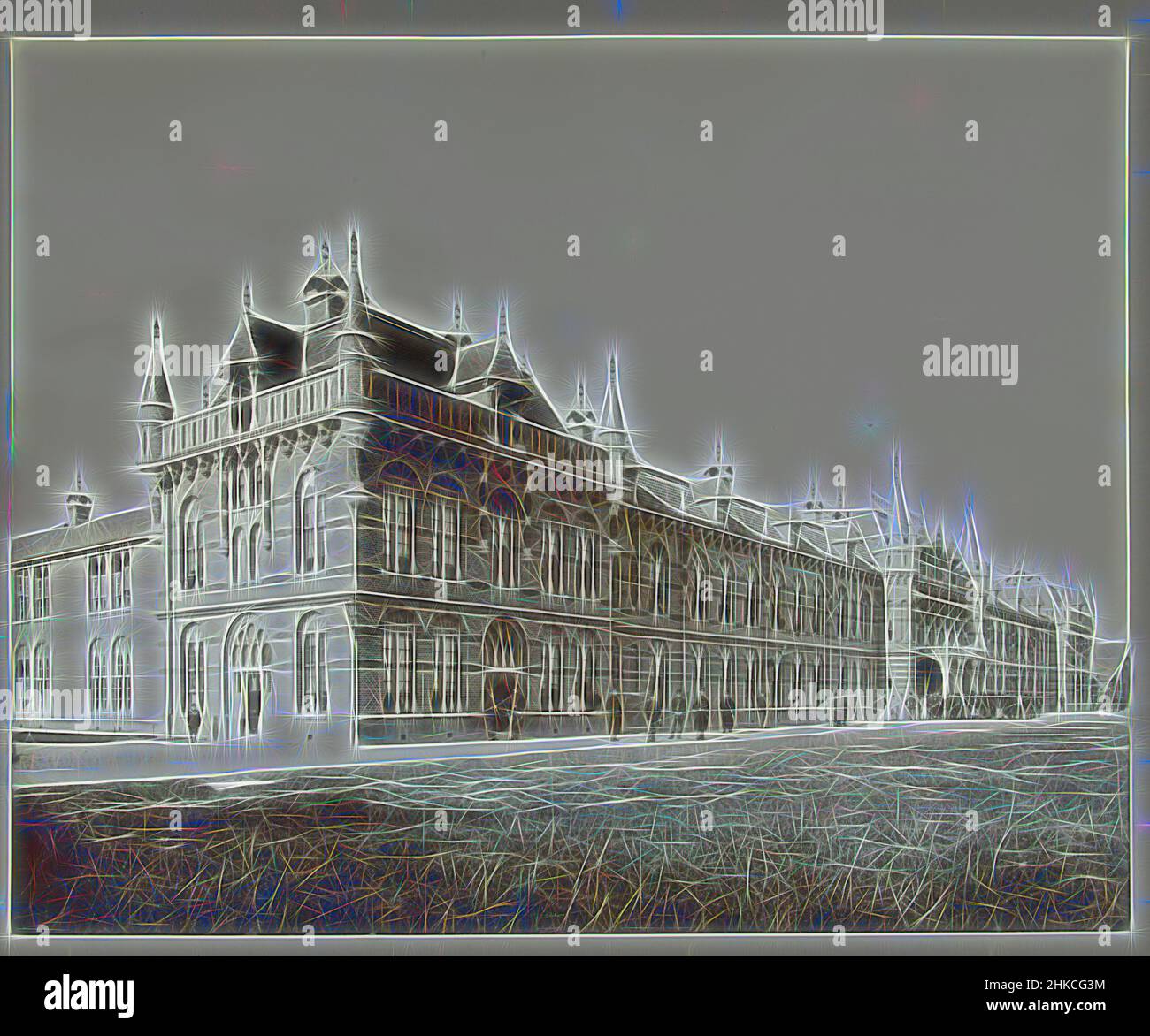 Inspiré par Chassékazerne à Breda, la construction d'une caserne pour deux bataillons d'infanterie à Breda, pays-Bas, 1890 - 1910, hauteur 383 mm × largeur 478, réimaginé par Artotop. L'art classique réinventé avec une touche moderne. Conception de lumière chaleureuse et gaie, de luminosité et de rayonnement de lumière. La photographie s'inspire du surréalisme et du futurisme, embrassant l'énergie dynamique de la technologie moderne, du mouvement, de la vitesse et révolutionne la culture Banque D'Images