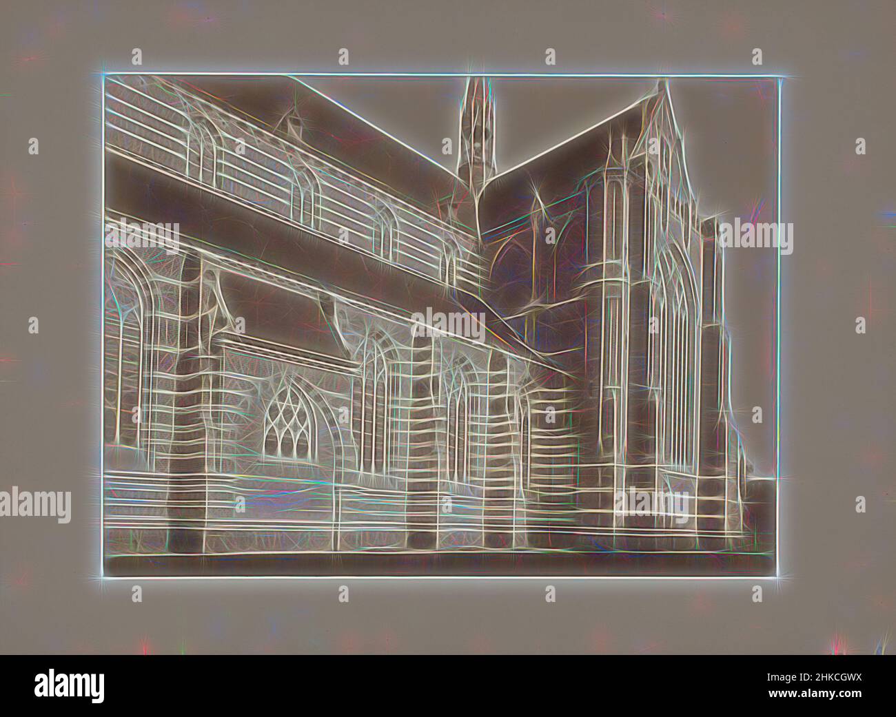 Inspiré par le côté sud de la basilique Saint-Pertrus à Oirschot, Oirschot, 1890 - 1920, imprimé albumine, hauteur 173 mm × largeur 232 mm, réimaginé par Artotop. L'art classique réinventé avec une touche moderne. Conception de lumière chaleureuse et gaie, de luminosité et de rayonnement de lumière. La photographie s'inspire du surréalisme et du futurisme, embrassant l'énergie dynamique de la technologie moderne, du mouvement, de la vitesse et révolutionne la culture Banque D'Images