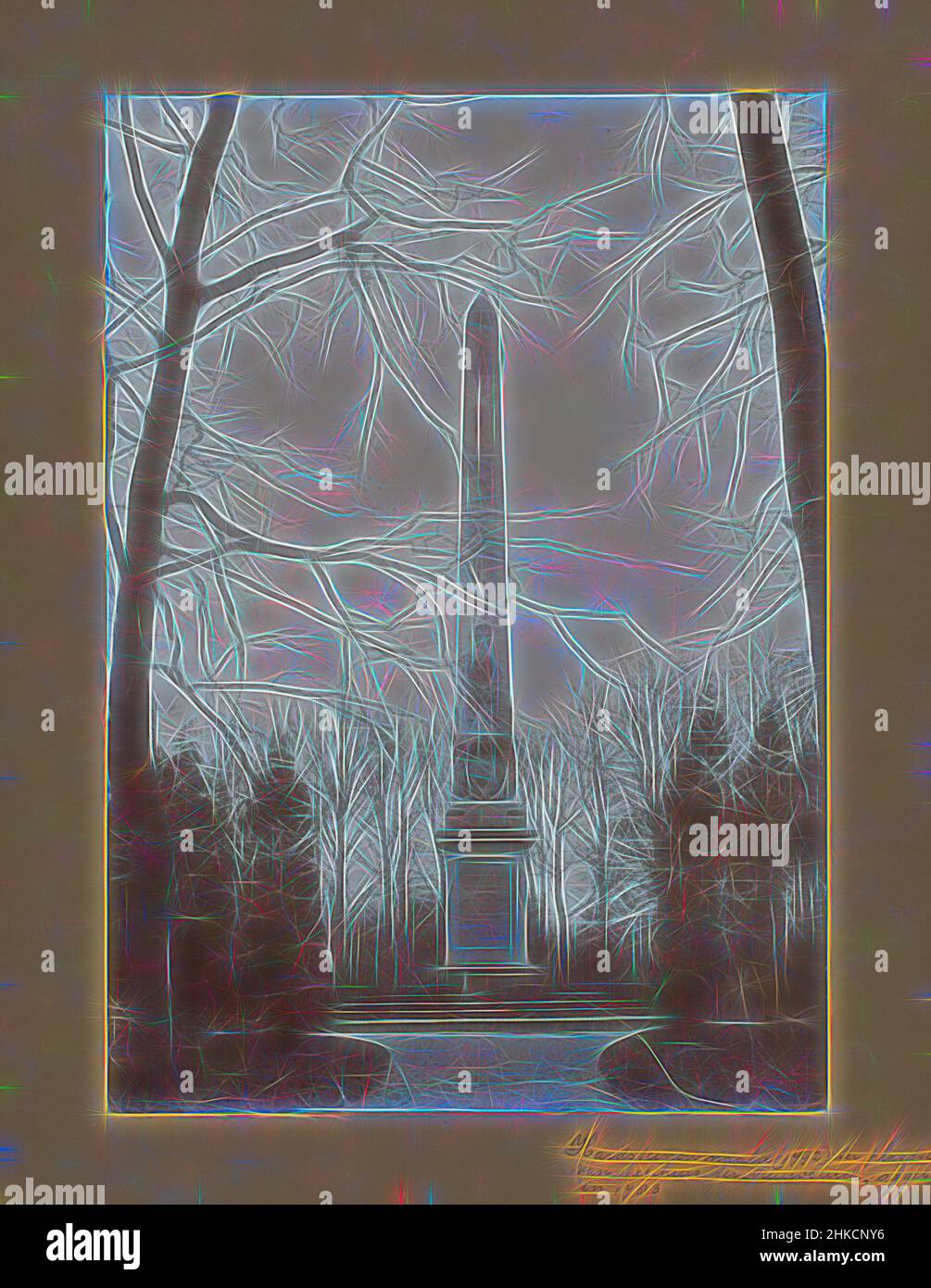 Inspiré par la vue de l'aiguille de Rijswijk dans la forêt de Rijswijk, Rijswijk, 1890 - 1920, hauteur 279 mm × largeur 196 mm, réimaginé par Artotop. L'art classique réinventé avec une touche moderne. Conception de lumière chaleureuse et gaie, de luminosité et de rayonnement de lumière. La photographie s'inspire du surréalisme et du futurisme, embrassant l'énergie dynamique de la technologie moderne, du mouvement, de la vitesse et révolutionne la culture Banque D'Images