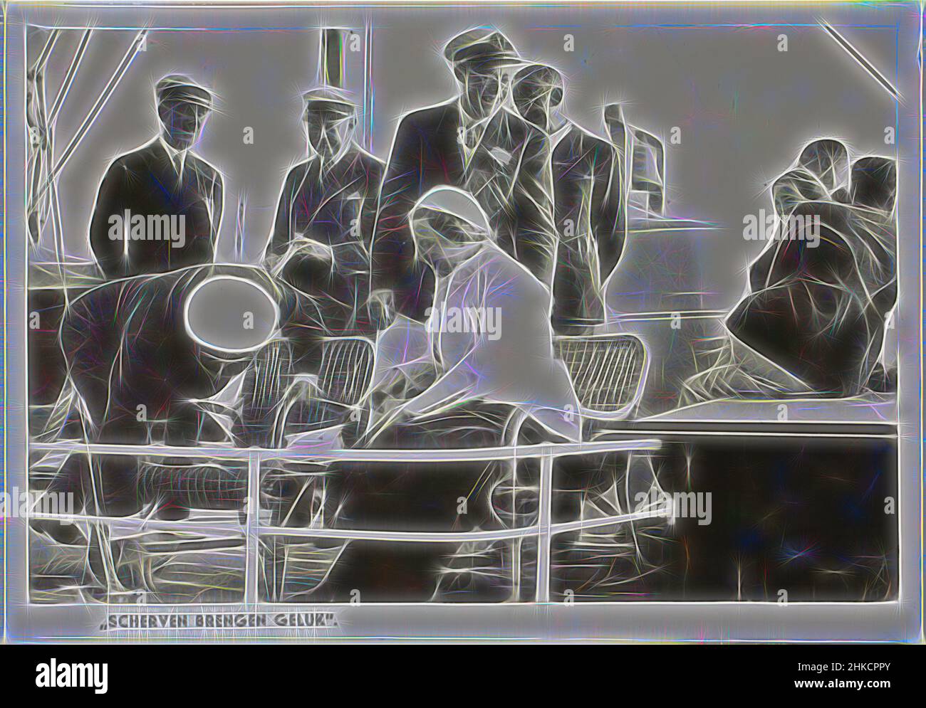 Inspiré par la visite de Juliana, Reine des pays-Bas, et Bernhard van Lippe-Biesterfeld au yacht princier HR. Mme 'Piet hein' à Muiden le 28 août 1937, visite de Juliana et Bernhard au yacht princier HR. Mme 'Piet hein' à Muiden le 28 août 1937. Dans la marge inférieure une ligne de néerlandais, repensé par Artotop. L'art classique réinventé avec une touche moderne. Conception de lumière chaleureuse et gaie, de luminosité et de rayonnement de lumière. La photographie s'inspire du surréalisme et du futurisme, embrassant l'énergie dynamique de la technologie moderne, du mouvement, de la vitesse et révolutionne la culture Banque D'Images