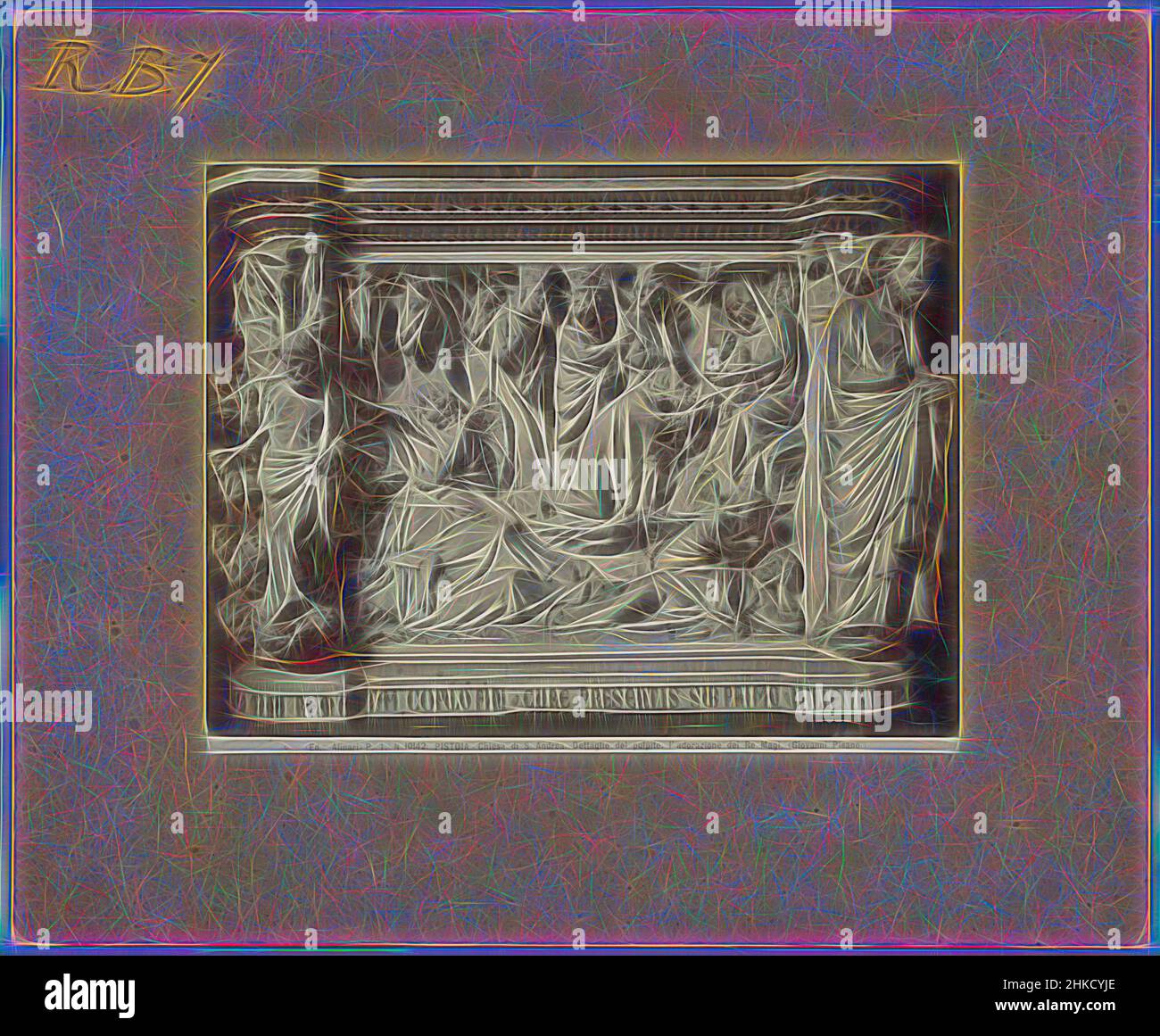 Inspiré par Pulpit de l'église de Saint Andrew à Pistoia par Giovanni Pisano, PISTOIA - Chiesa di S. Andrea. Il pulpito. (Giovanni Pisano.), Alinari, Sint-Andreaskerk, 1875 - 1900, imprimé albumine, Hauteur 249 mm × largeur 187 mm, repensé par Artotop. L'art classique réinventé avec une touche moderne. Conception de lumière chaleureuse et gaie, de luminosité et de rayonnement de lumière. La photographie s'inspire du surréalisme et du futurisme, embrassant l'énergie dynamique de la technologie moderne, du mouvement, de la vitesse et révolutionne la culture Banque D'Images