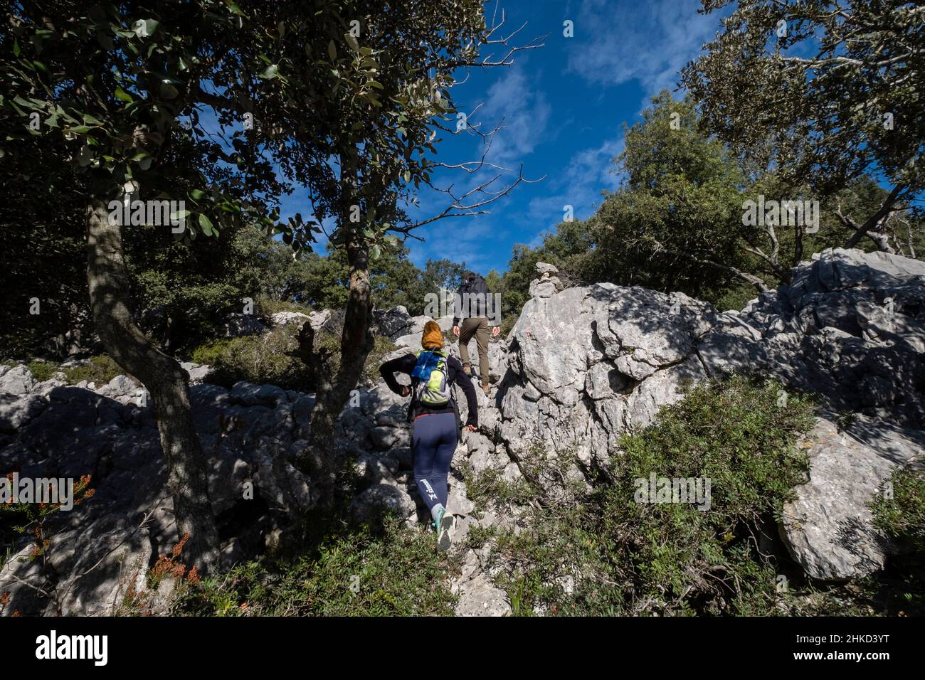 Mont sa Capella Blava, randonneurs, Campanet, Majorque, Iles Baléares,Espagne Banque D'Images