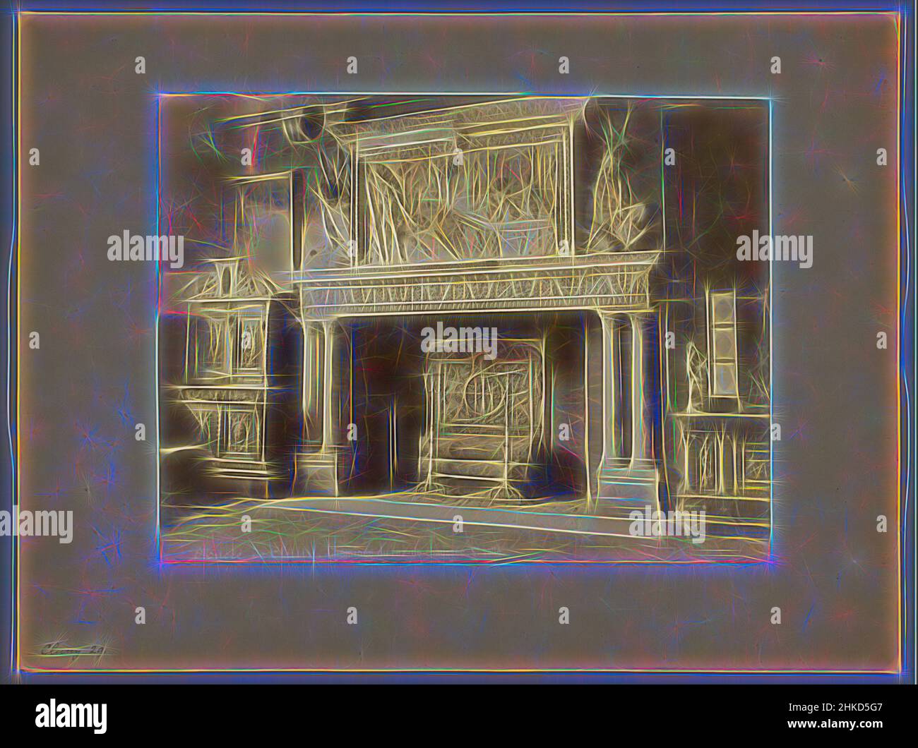 Inspiré par la salle cinq avec la cheminée du Musée de Cluny à Paris, cheminée du rez-de-chaussée, 5th, salle, Musée de Cluny, Séraphin-Médecric Mieulement, Paris, 1850 - 1900, imprimé albumine, hauteur 259 mm × largeur 345 mm, réimaginé par Artotop. L'art classique réinventé avec une touche moderne. Conception de lumière chaleureuse et gaie, de luminosité et de rayonnement de lumière. La photographie s'inspire du surréalisme et du futurisme, embrassant l'énergie dynamique de la technologie moderne, du mouvement, de la vitesse et révolutionne la culture Banque D'Images