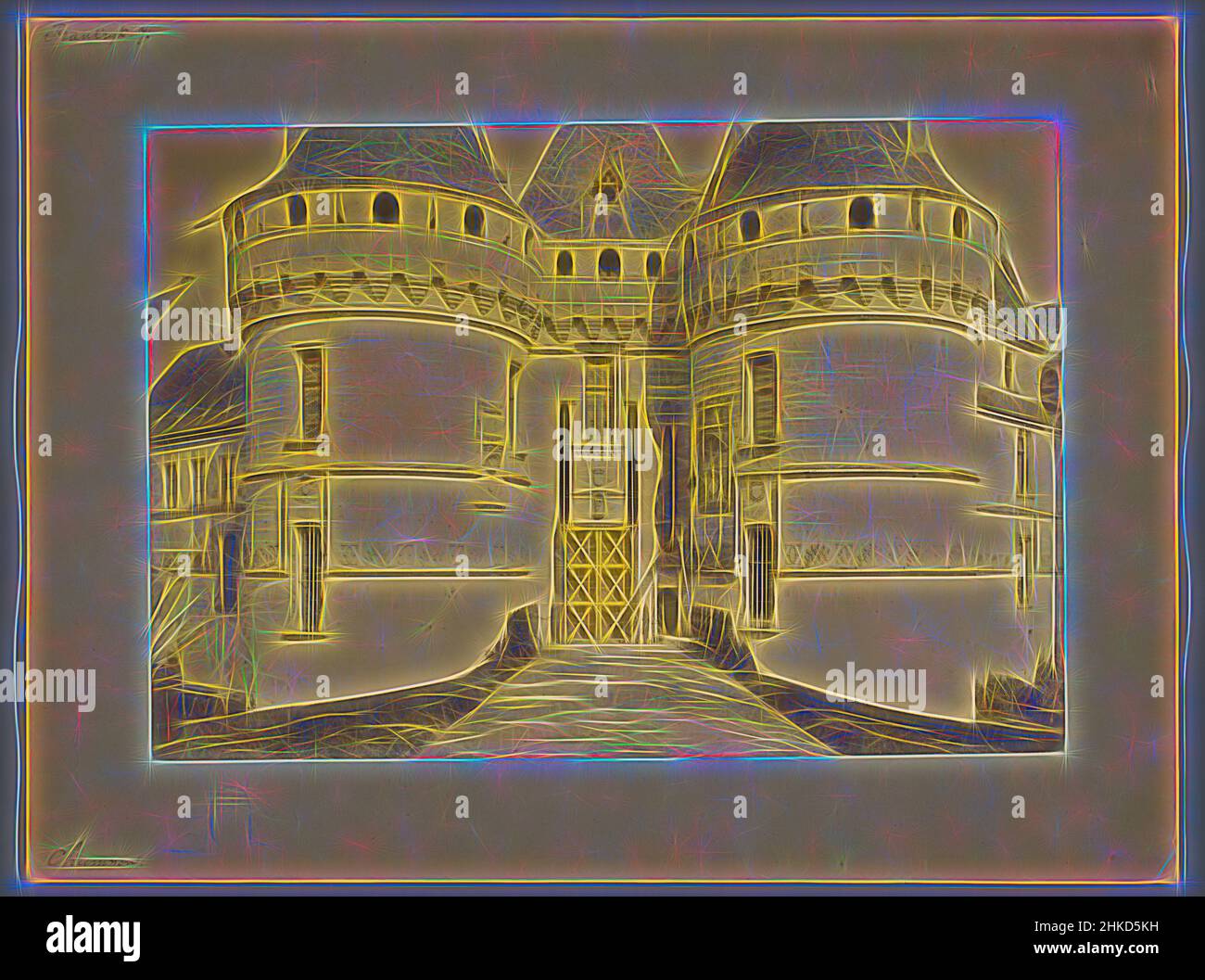 Inspiré par l'entrée au château de Chaumont-sur-Loire, Chaumont, Chaumont-sur-Loire, 1850 - 1900, imprimé albumsen lettres d'imprimerie, Hauteur 259 mm × largeur 345 mm, repensé par Artotop. L'art classique réinventé avec une touche moderne. Conception de lumière chaleureuse et gaie, de luminosité et de rayonnement de lumière. La photographie s'inspire du surréalisme et du futurisme, embrassant l'énergie dynamique de la technologie moderne, du mouvement, de la vitesse et révolutionne la culture Banque D'Images