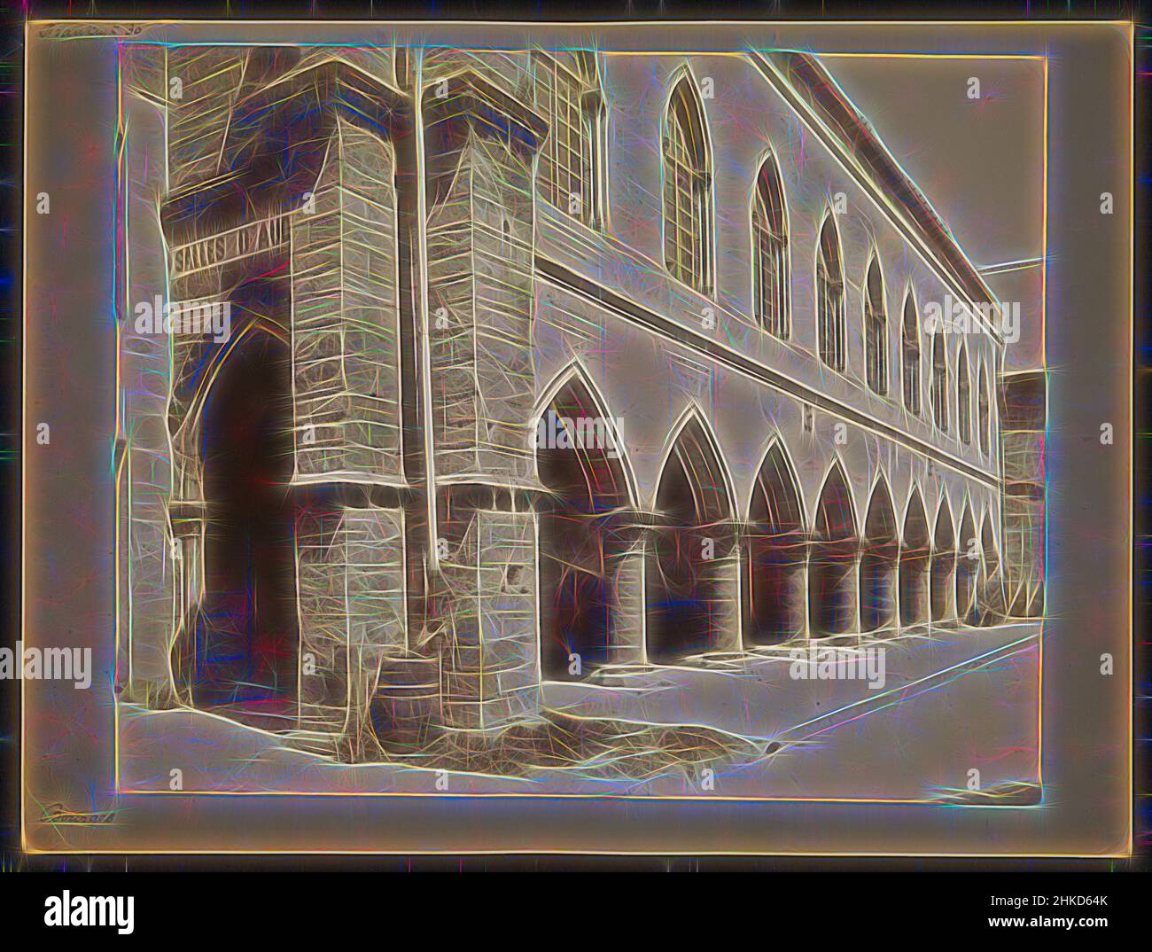 Inspiré par la vue d'une colonnade, Bourges, 1850 - 1900, imprimé albumine, hauteur 259 mm × largeur 344 mm, réimaginé par Artotop. L'art classique réinventé avec une touche moderne. Conception de lumière chaleureuse et gaie, de luminosité et de rayonnement de lumière. La photographie s'inspire du surréalisme et du futurisme, embrassant l'énergie dynamique de la technologie moderne, du mouvement, de la vitesse et révolutionne la culture Banque D'Images