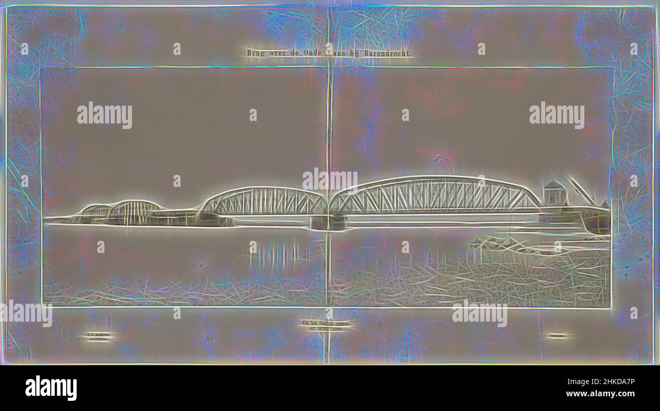 Inspiré par le pont au-dessus des vieux Maas près de Barendrecht, vue de l'est, Johann Georg Hameter, H.J. Tollens C. HZN., Dordrecht, pays-Bas, 30-mai-1889, imprimé albumine, Hauteur 290 mm × largeur 685 mm, repensé par Artotop. L'art classique réinventé avec une touche moderne. Conception de lumière chaleureuse et gaie, de luminosité et de rayonnement de lumière. La photographie s'inspire du surréalisme et du futurisme, embrassant l'énergie dynamique de la technologie moderne, du mouvement, de la vitesse et révolutionne la culture Banque D'Images