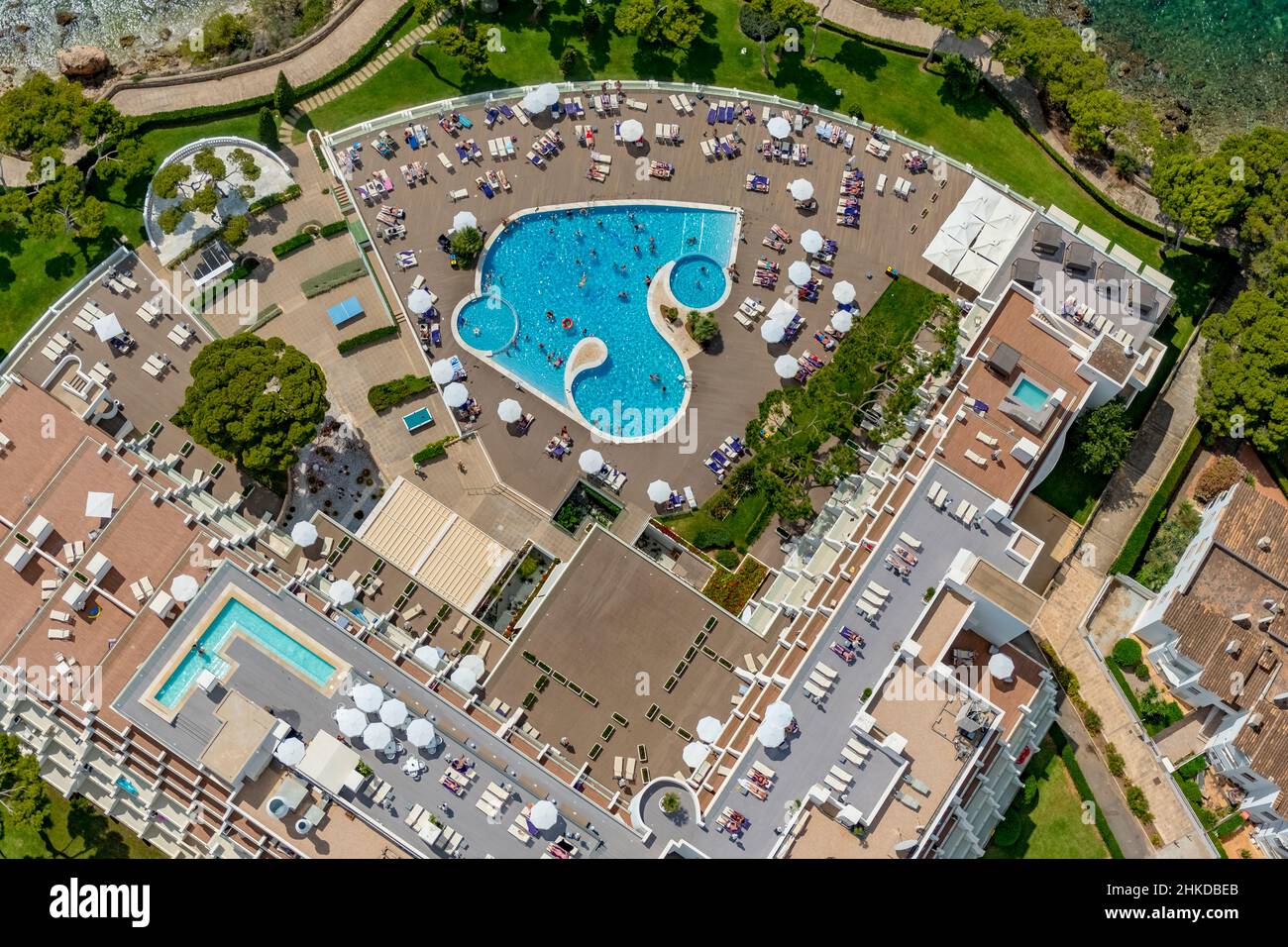 Vue aérienne, piscine sur le toit Aparthotel Ponent Mar, Palmanova, Calvià, Majorque, Iles Baléares,Espagne, baigneurs, station balnéaire, ES, Europ Banque D'Images