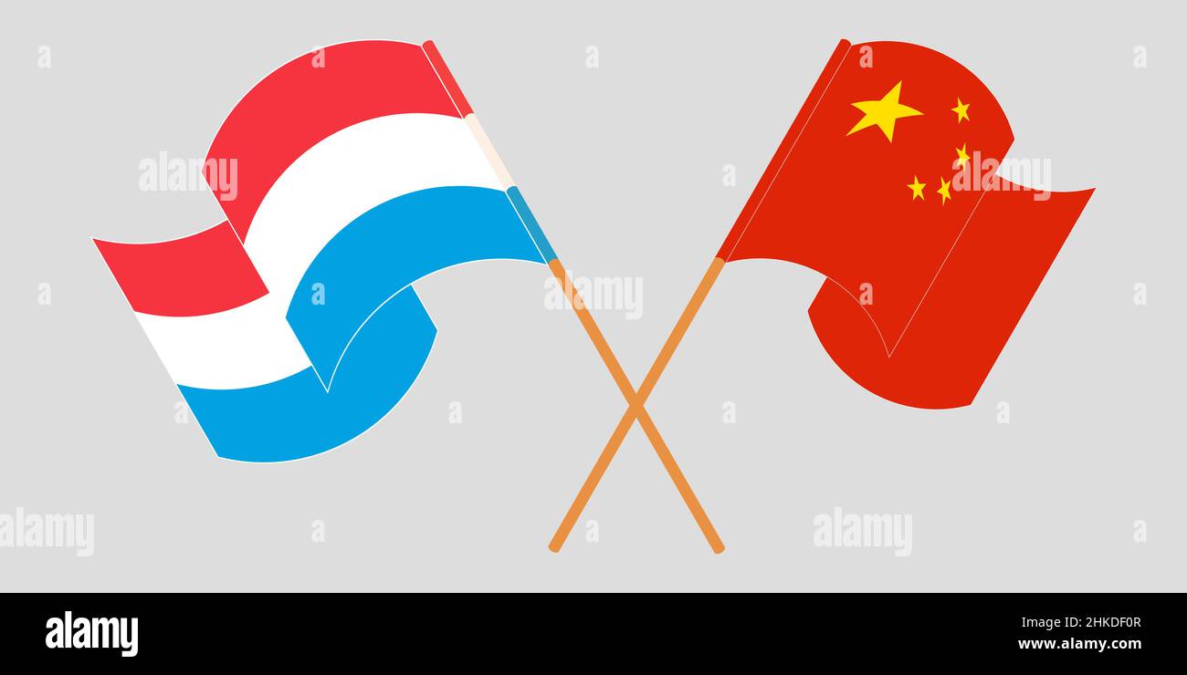 Traversé et agitant les drapeaux du Luxembourg et de la Chine.Illustration vectorielle Illustration de Vecteur