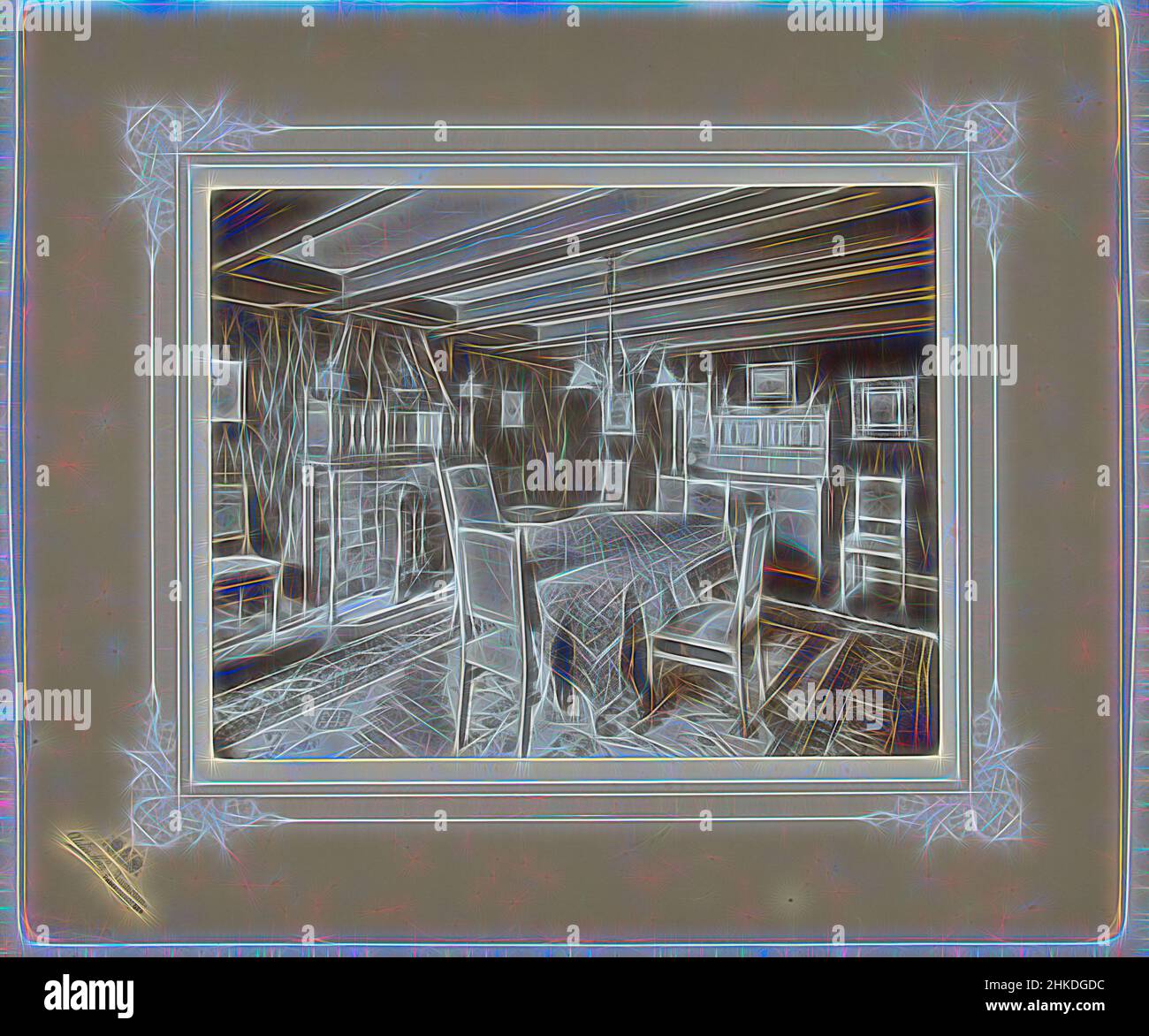 Inspiré par l'intérieur du salon avec cuisinière à gaz et décoration murale, intérieur jardin, Keizersgracht 58, Amsterdam, atelier Herz, Amsterdam, août-1905, papier, hauteur 229 mm × largeur 293 mm hauteur 378 mm × largeur 440 mm, repensé par Artotop. L'art classique réinventé avec une touche moderne. Conception de lumière chaleureuse et gaie, de luminosité et de rayonnement de lumière. La photographie s'inspire du surréalisme et du futurisme, embrassant l'énergie dynamique de la technologie moderne, du mouvement, de la vitesse et révolutionne la culture Banque D'Images