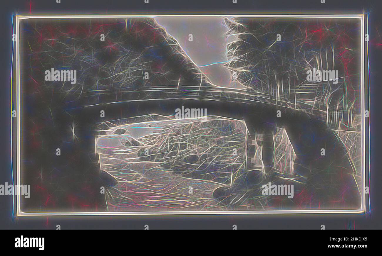 Inspiré par le pont Shinkyo, Nikko, Japon, Jan Adriani (cercle de), Japon, 1907, papier, imprimé en gélatine argentée, Hauteur 77 mm × largeur 137 mm, repensé par Artotop. L'art classique réinventé avec une touche moderne. Conception de lumière chaleureuse et gaie, de luminosité et de rayonnement de lumière. La photographie s'inspire du surréalisme et du futurisme, embrassant l'énergie dynamique de la technologie moderne, du mouvement, de la vitesse et révolutionne la culture Banque D'Images