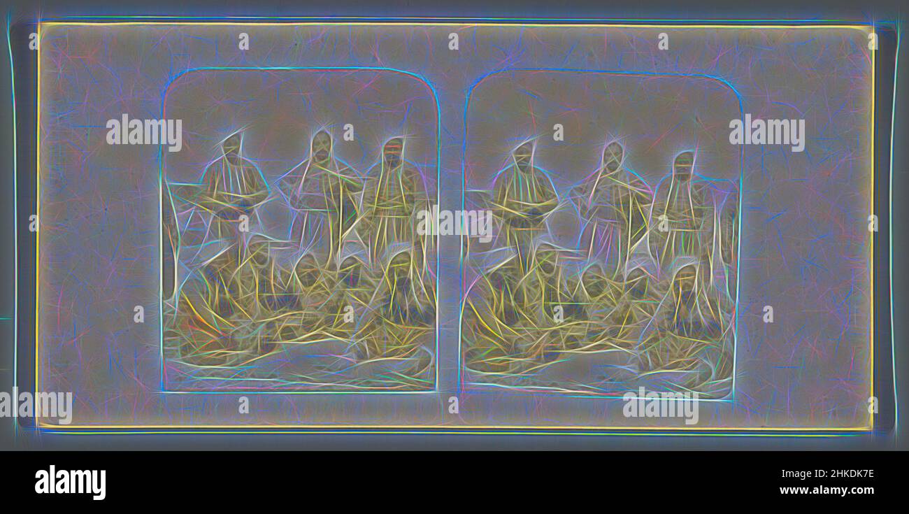 Inspiré par le Groupe de Zouaves pendant la deuxième Guerre d'indépendance italienne, juste avant ou juste après la bataille de Palestro, Zouaves à Palestro, scènes de la guerre italienne, 1859, Italie, mai-1859 - juin-1859, papier, Imprimé albumine, hauteur 85 mm × largeur 175 mm, repensé par Artotop. L'art classique réinventé avec une touche moderne. Conception de lumière chaleureuse et gaie, de luminosité et de rayonnement de lumière. La photographie s'inspire du surréalisme et du futurisme, embrassant l'énergie dynamique de la technologie moderne, du mouvement, de la vitesse et révolutionne la culture Banque D'Images