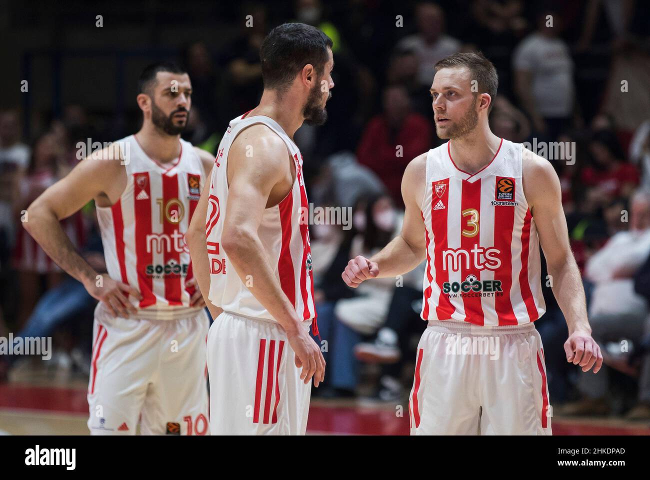 Belgrade, Serbie, le 3rd février 2022.Nate Wolters de Crvena Zvezda mts Belgrade réagit lors du match Euroligue de Turkish Airlines entre Crvena Zvezda mts Belgrade v COMME Monaco à Belgrade, Serbie.3 février 2022.Crédit : Nikola Krstic/Alay Banque D'Images