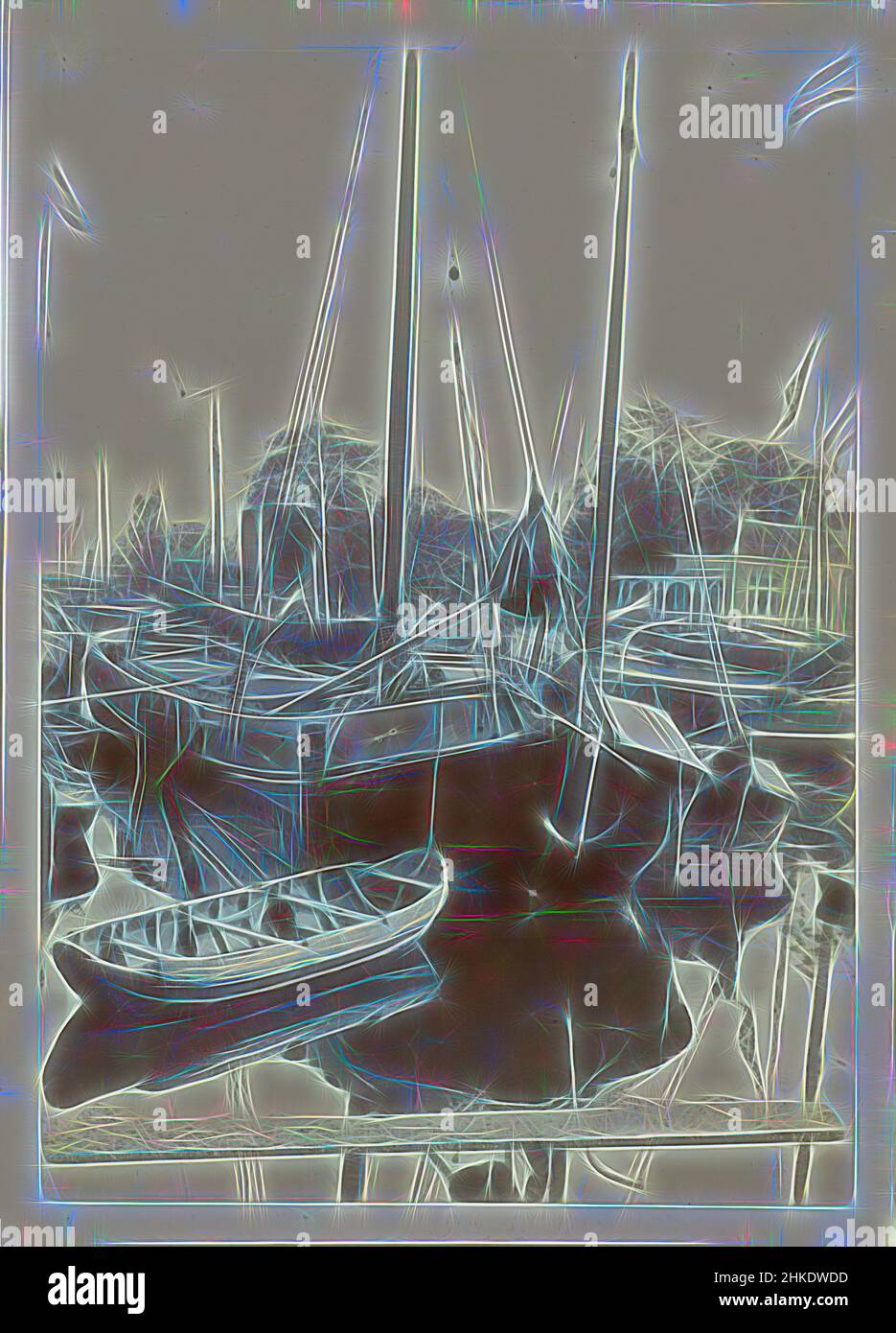 Inspiré par les navires dans le port de Zaandam, James Higson, Zaandam, 1904, papier baryta, Hauteur 153 mm × largeur 108 mm, repensé par Artotop. L'art classique réinventé avec une touche moderne. Conception de lumière chaleureuse et gaie, de luminosité et de rayonnement de lumière. La photographie s'inspire du surréalisme et du futurisme, embrassant l'énergie dynamique de la technologie moderne, du mouvement, de la vitesse et révolutionne la culture Banque D'Images