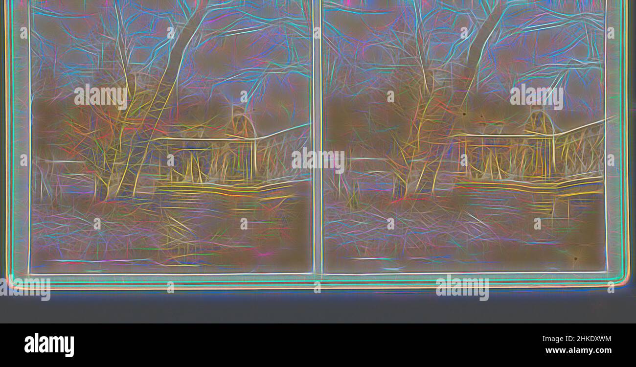 Inspiré par Vondelpark, le Vondelpark d'Amsterdam. Partie d'un groupe de 5 photographies et 19 photographies stéréo prises par un photographe amateur inconnu vers 1900 à Amsterdam, les Ardennes et le Danemark., Amsterdam, c. 1900, hauteur 88 mm × largeur 178 mm, repensé par Artotop. L'art classique réinventé avec une touche moderne. Conception de lumière chaleureuse et gaie, de luminosité et de rayonnement de lumière. La photographie s'inspire du surréalisme et du futurisme, embrassant l'énergie dynamique de la technologie moderne, du mouvement, de la vitesse et révolutionne la culture Banque D'Images