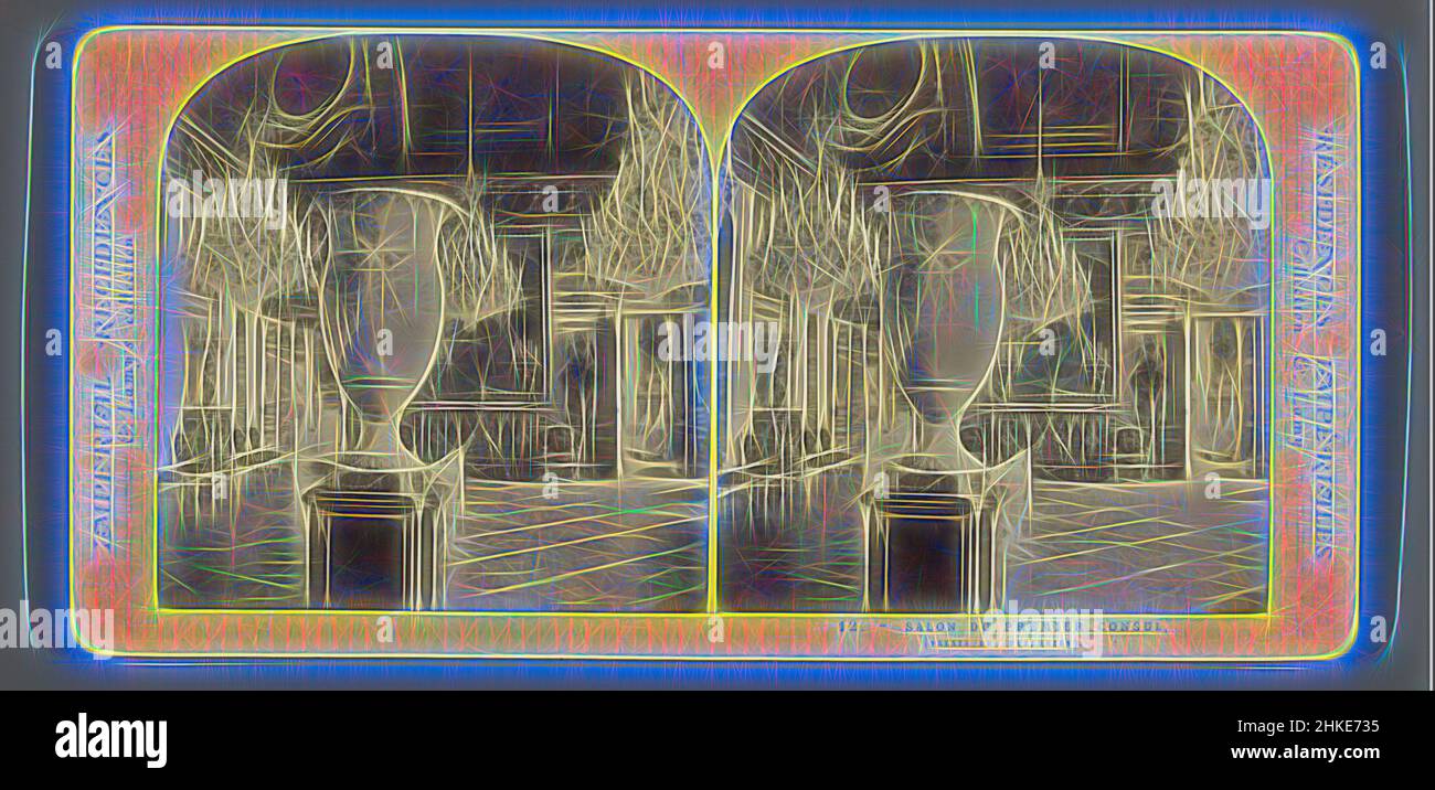 Inspiré par la chambre du Consul au Palais des Tuileries, salon du Premier Consul, (Palais des Tuileries), résidences impériales, Ernest Eléonor Pierre Lamy, Tuilerieënpaleis, c. 1860 - in ou avant 1871, imprimé albumine, hauteur 85 mm × largeur 170 mm, réimaginé par Artotop. L'art classique réinventé avec une touche moderne. Conception de lumière chaleureuse et gaie, de luminosité et de rayonnement de lumière. La photographie s'inspire du surréalisme et du futurisme, embrassant l'énergie dynamique de la technologie moderne, du mouvement, de la vitesse et révolutionne la culture Banque D'Images