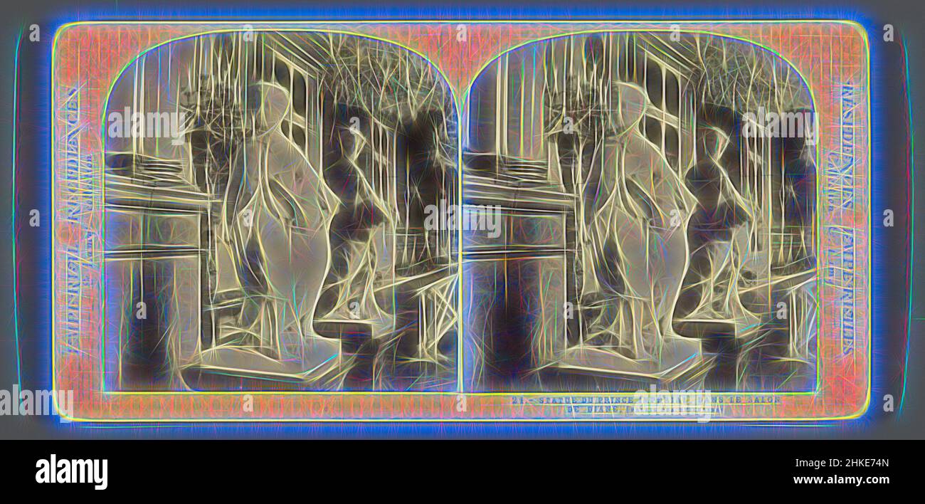 Inspiré par la statue de Napoléon Eugène Louis Bonaparte dans un salon au Palais des Tuileries de Paris, Statue de Prince Impérial, dans le salon de Diane, résidences impériales, Ernest Eléonor Pierre Lamy, c. 1860 - in ou avant 1871, imprimé albumine, hauteur 85 mm × largeur 170 mm, réimaginé par Artotop. L'art classique réinventé avec une touche moderne. Conception de lumière chaleureuse et gaie, de luminosité et de rayonnement de lumière. La photographie s'inspire du surréalisme et du futurisme, embrassant l'énergie dynamique de la technologie moderne, du mouvement, de la vitesse et révolutionne la culture Banque D'Images