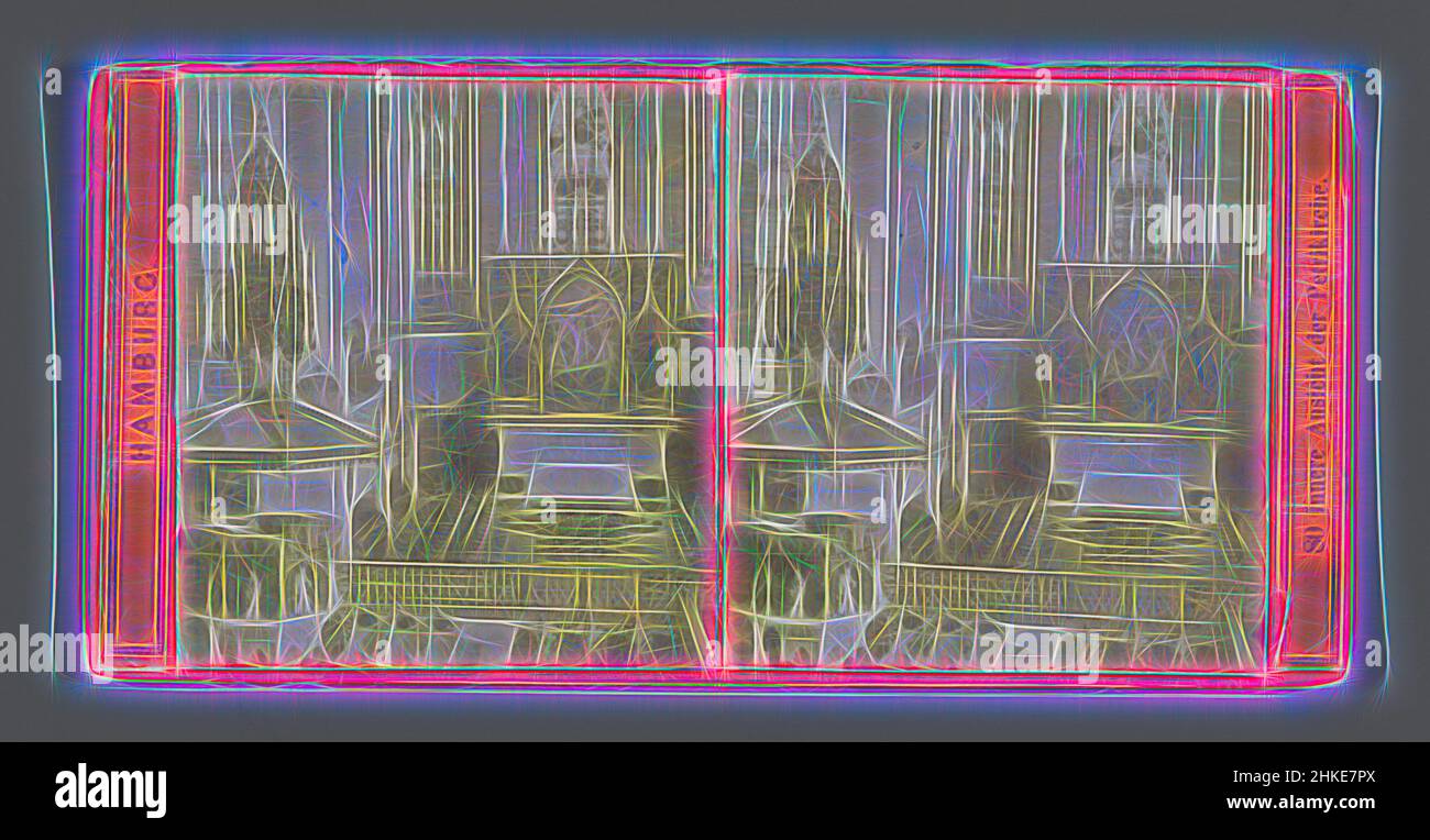 Inspiré par l'intérieur de l'église Saint-Pierre de Hambourg, Innere Ansicht der Petrikirche, Hambourg, Sankt-Petri-Kirche, c. 1850 - c. 1875, imprimé albumine, hauteur 85 mm × largeur 170 mm, repensé par Artotop. L'art classique réinventé avec une touche moderne. Conception de lumière chaleureuse et gaie, de luminosité et de rayonnement de lumière. La photographie s'inspire du surréalisme et du futurisme, embrassant l'énergie dynamique de la technologie moderne, du mouvement, de la vitesse et révolutionne la culture Banque D'Images