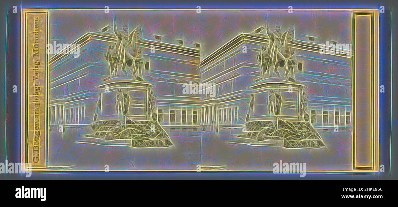 Inspiré par la statue équestre du roi Louis I de Bavière à Munich, Georg Böttger, éditeur: Georg Böttger, München, c. 1860 - c. 1885, imprimé albumine, hauteur 85 mm × largeur 170 mm, repensé par Artotop. L'art classique réinventé avec une touche moderne. Conception de lumière chaleureuse et gaie, de luminosité et de rayonnement de lumière. La photographie s'inspire du surréalisme et du futurisme, embrassant l'énergie dynamique de la technologie moderne, du mouvement, de la vitesse et révolutionne la culture Banque D'Images