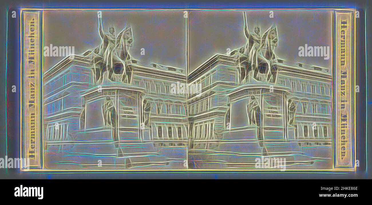 Inspiré par la statue équestre du roi Louis I de Bavière à Munich, Munich, Monument König Ludwig, Hermann Manz, München, c. 1860 - c. 1885, imprimé albumine, hauteur 85 mm × largeur 170 mm, repensé par Artotop. L'art classique réinventé avec une touche moderne. Conception de lumière chaleureuse et gaie, de luminosité et de rayonnement de lumière. La photographie s'inspire du surréalisme et du futurisme, embrassant l'énergie dynamique de la technologie moderne, du mouvement, de la vitesse et révolutionne la culture Banque D'Images