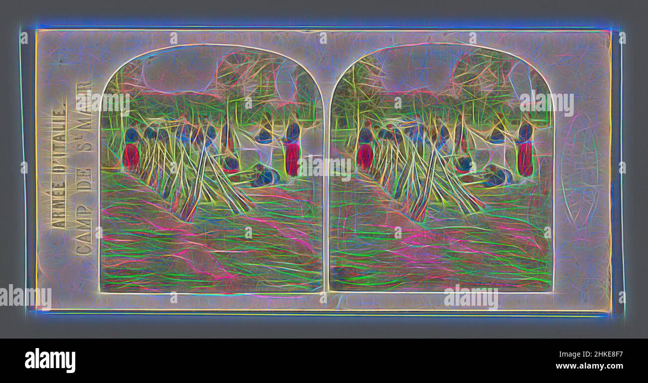 Inspiré par les fusils de tir Zouaves à Saint-Maur-des-fossés, Camp de St Maur, Armee d'Italie, éditeur: Alexis Gaudin, Saint-Maur-des-fossés, c. 1850 - c. 1860, imprimé albumine, hauteur 85 mm × largeur 170 mm, repensé par Artotop. L'art classique réinventé avec une touche moderne. Conception de lumière chaleureuse et gaie, de luminosité et de rayonnement de lumière. La photographie s'inspire du surréalisme et du futurisme, embrassant l'énergie dynamique de la technologie moderne, du mouvement, de la vitesse et révolutionne la culture Banque D'Images