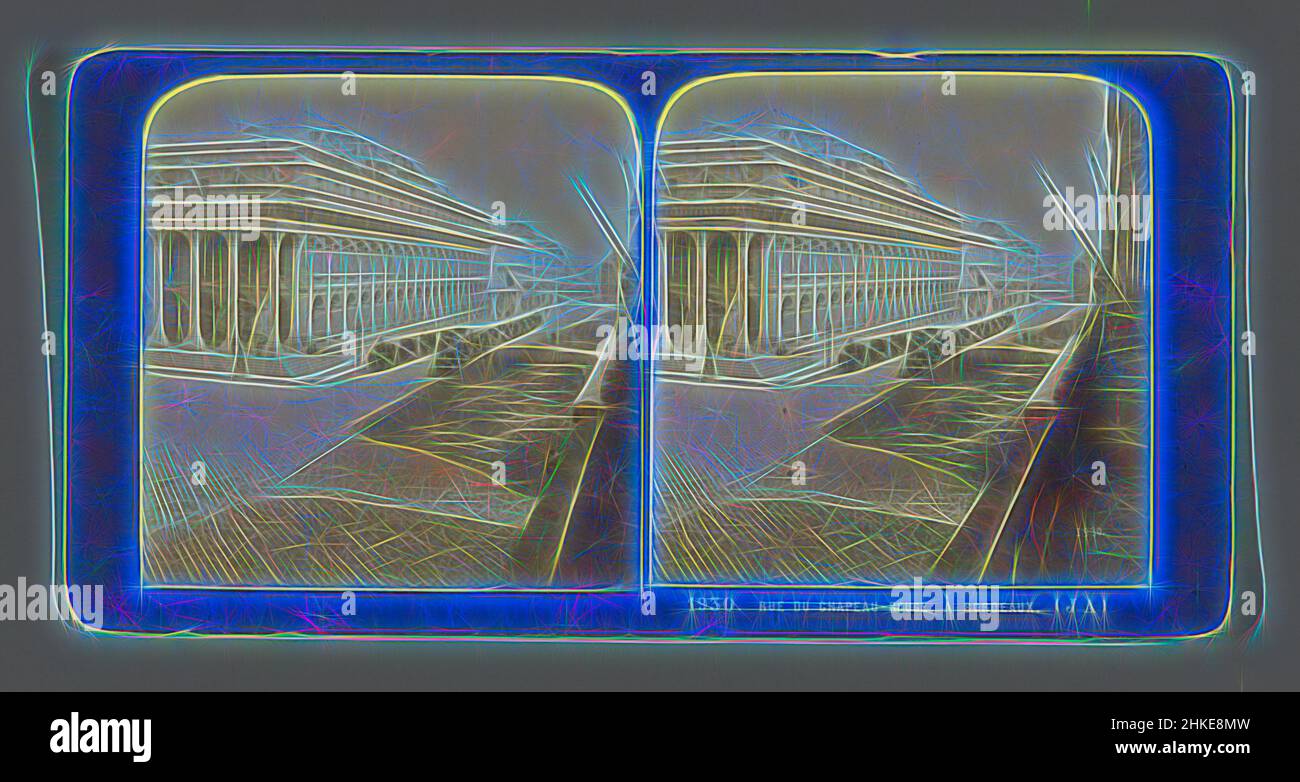 Inspiré par la vue du cours du chapeau-Rouge à Bordeaux, rue du chapeau-rouge, à Bordeaux, Jean Andrieu, Bordeaux, 1862 - 1876, imprimé albumine, hauteur 85 mm × largeur 170 mm, réimaginé par Artotop. L'art classique réinventé avec une touche moderne. Conception de lumière chaleureuse et gaie, de luminosité et de rayonnement de lumière. La photographie s'inspire du surréalisme et du futurisme, embrassant l'énergie dynamique de la technologie moderne, du mouvement, de la vitesse et révolutionne la culture Banque D'Images