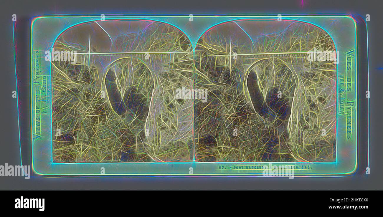 Inspiré par la vue du Pont Napoléon, du Pont Napoléon, à Saint-Saveur, (a), des Pyrénées, Ernest Eléonor Pierre Lamy, Pyreneeën, c. 1860 - c. 1880, imprimé albumine, hauteur 85 mm × largeur 170 mm, repensé par Artotop. L'art classique réinventé avec une touche moderne. Conception de lumière chaleureuse et gaie, de luminosité et de rayonnement de lumière. La photographie s'inspire du surréalisme et du futurisme, embrassant l'énergie dynamique de la technologie moderne, du mouvement, de la vitesse et révolutionne la culture Banque D'Images