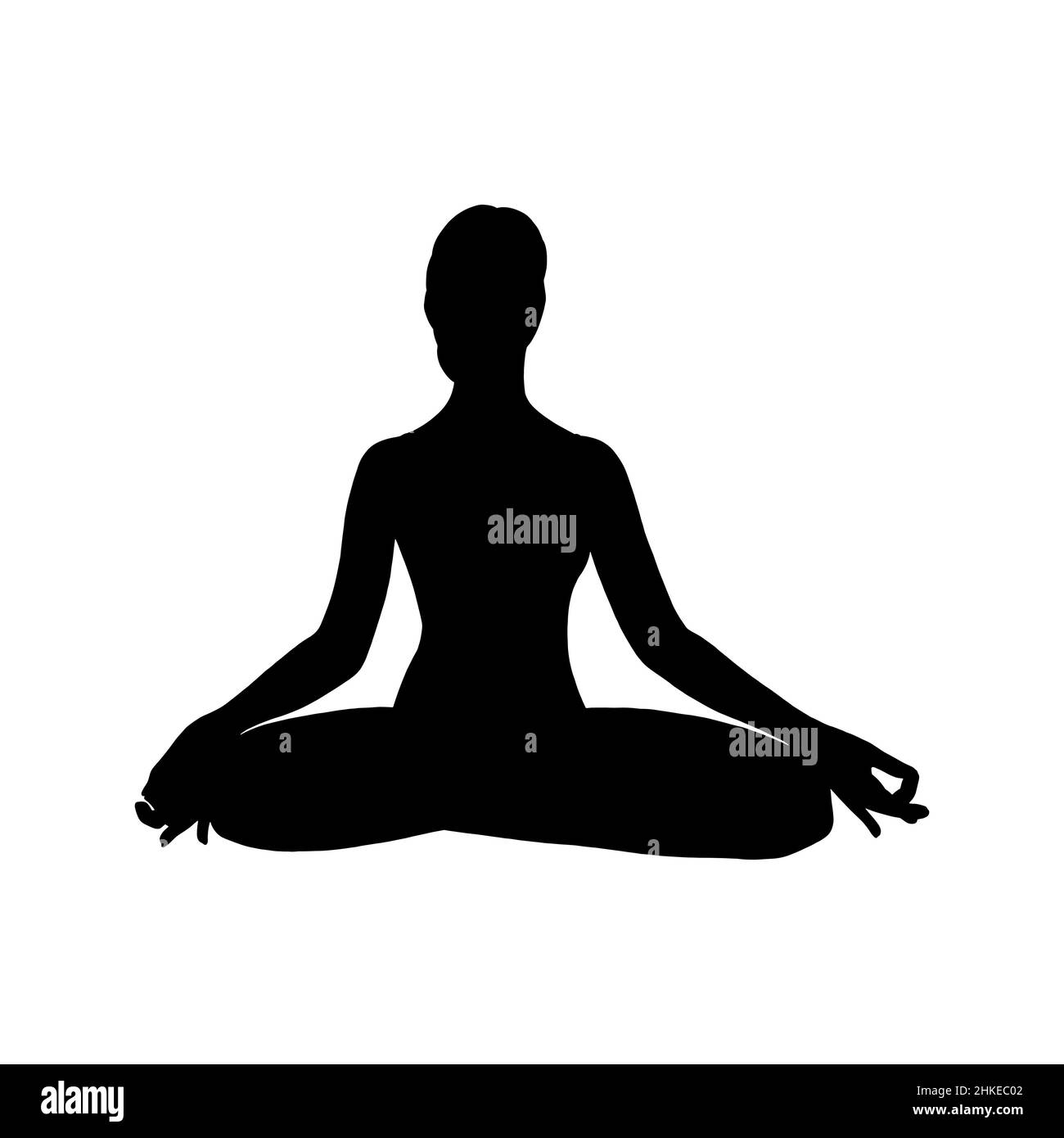 Méditation de yoga dans siddhasana, silhouette de femme.OM méditation pour la relaxation du corps et l'harmonie d'esprit.Illustration vectorielle isolée sur fond blanc Illustration de Vecteur