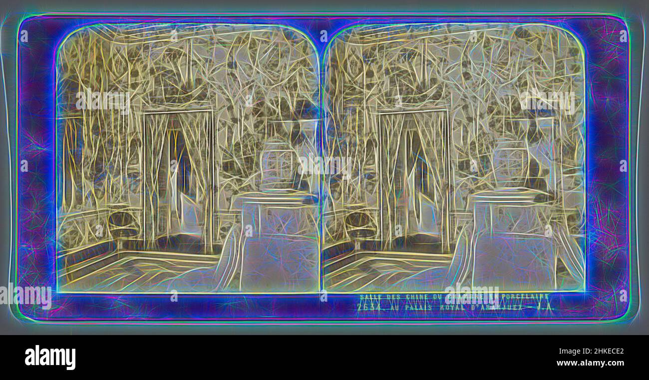 Inspiré par la salle de porcelaine du Palais Royal d'Aranjuez, SALLE DES CHINE ou CHAMBRE en PORCELAINE au PALAIS ROYAL d'ARANJUEZ, Jean Andrieu, Koninklijk Paleis van Aranjuez, 1862 - 1876, imprimé albumine, hauteur 85 mm × largeur 170 mm, réimaginé par Artotop. L'art classique réinventé avec une touche moderne. Conception de lumière chaleureuse et gaie, de luminosité et de rayonnement de lumière. La photographie s'inspire du surréalisme et du futurisme, embrassant l'énergie dynamique de la technologie moderne, du mouvement, de la vitesse et révolutionne la culture Banque D'Images
