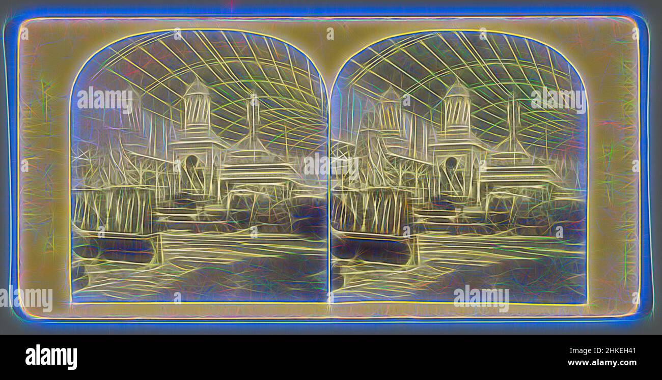 Inspirée par la section ottomane du Machinery Hall de l'exposition universelle de 1867, Galerie du travail, section ottomane (no 2), exposition universelle de 1867, Léon & Lévy, Paris, 1867, papier, Imprimé albumine, hauteur 83 mm × largeur 171 mm, repensé par Artotop. L'art classique réinventé avec une touche moderne. Conception de lumière chaleureuse et gaie, de luminosité et de rayonnement de lumière. La photographie s'inspire du surréalisme et du futurisme, embrassant l'énergie dynamique de la technologie moderne, du mouvement, de la vitesse et révolutionne la culture Banque D'Images