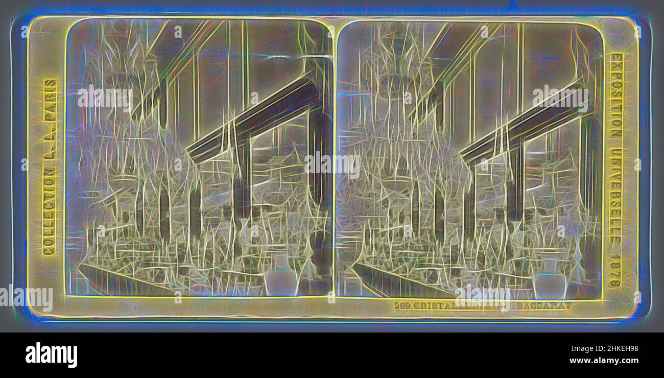 Inspiré par Crystal de Baccarat à l'exposition universelle 1878, Cristalerie de Baccarat, exposition universelle 1878, éditeur: J. Lévy & Cie, Paris, 1878, papier, imprimé par albumine, Hauteur 86 mm × largeur 174 mm, repensé par Artotop. L'art classique réinventé avec une touche moderne. Conception de lumière chaleureuse et gaie, de luminosité et de rayonnement de lumière. La photographie s'inspire du surréalisme et du futurisme, embrassant l'énergie dynamique de la technologie moderne, du mouvement, de la vitesse et révolutionne la culture Banque D'Images