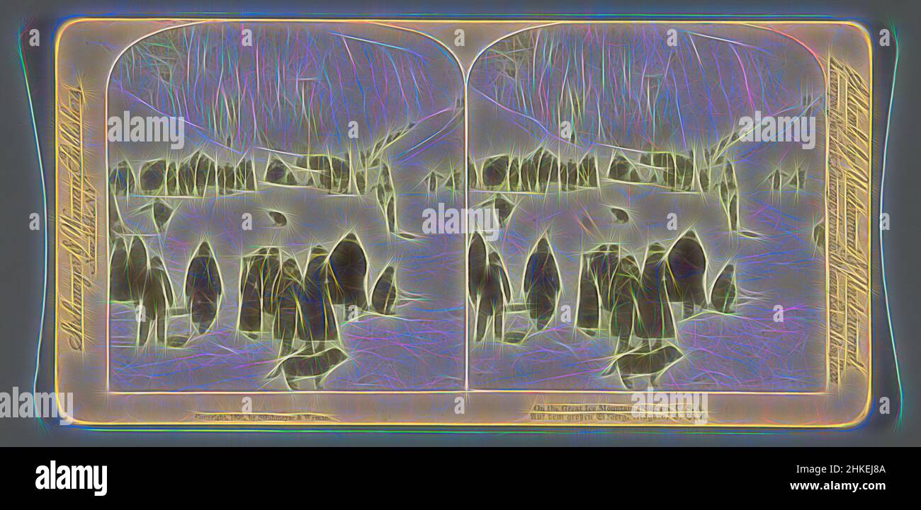 Inspiré par les randonneurs à Frozen Niagara Falls, on the Great Ice Mountain, Niagara, États-Unis, éditeur: Strohmeyer & Wyman, Niagara Falls, éditeur: New York (ville), éditeur: New York (ville), 1893, papier, imprimé albumine, hauteur 89 mm × largeur 178 mm, réimaginé par Artotop. L'art classique réinventé avec une touche moderne. Conception de lumière chaleureuse et gaie, de luminosité et de rayonnement de lumière. La photographie s'inspire du surréalisme et du futurisme, embrassant l'énergie dynamique de la technologie moderne, du mouvement, de la vitesse et révolutionne la culture Banque D'Images