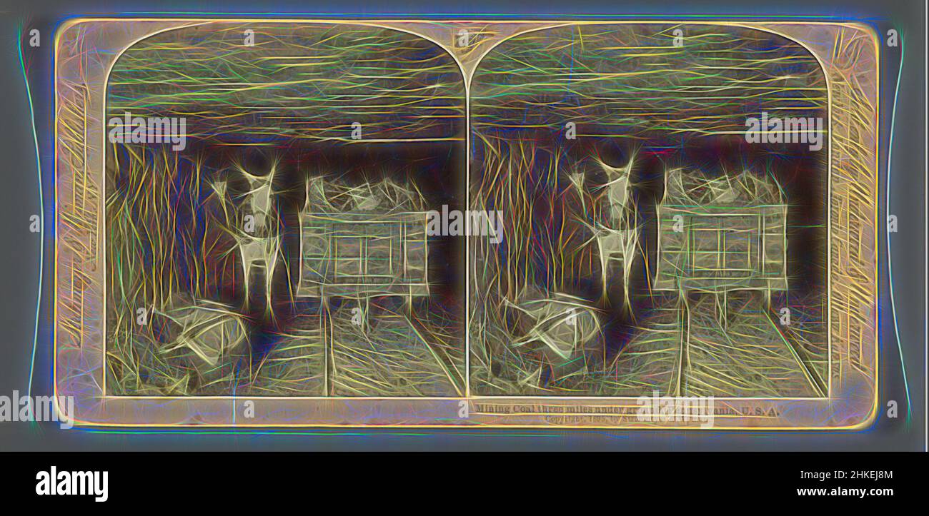 Inspiré par Miners dans une mine de charbon en Pennsylvanie, Mining Coal Three Miles under Ground, Pennsylvanie, États-Unis, éditeur: Strohmeyer & Wyman, Pennsylvanie, éditeur: New York (ville), éditeur: New York (ville), 1895, papier, imprimé albumine, hauteur 89 mm × largeur 178 mm, réimaginé par Artotop. L'art classique réinventé avec une touche moderne. Conception de lumière chaleureuse et gaie, de luminosité et de rayonnement de lumière. La photographie s'inspire du surréalisme et du futurisme, embrassant l'énergie dynamique de la technologie moderne, du mouvement, de la vitesse et révolutionne la culture Banque D'Images