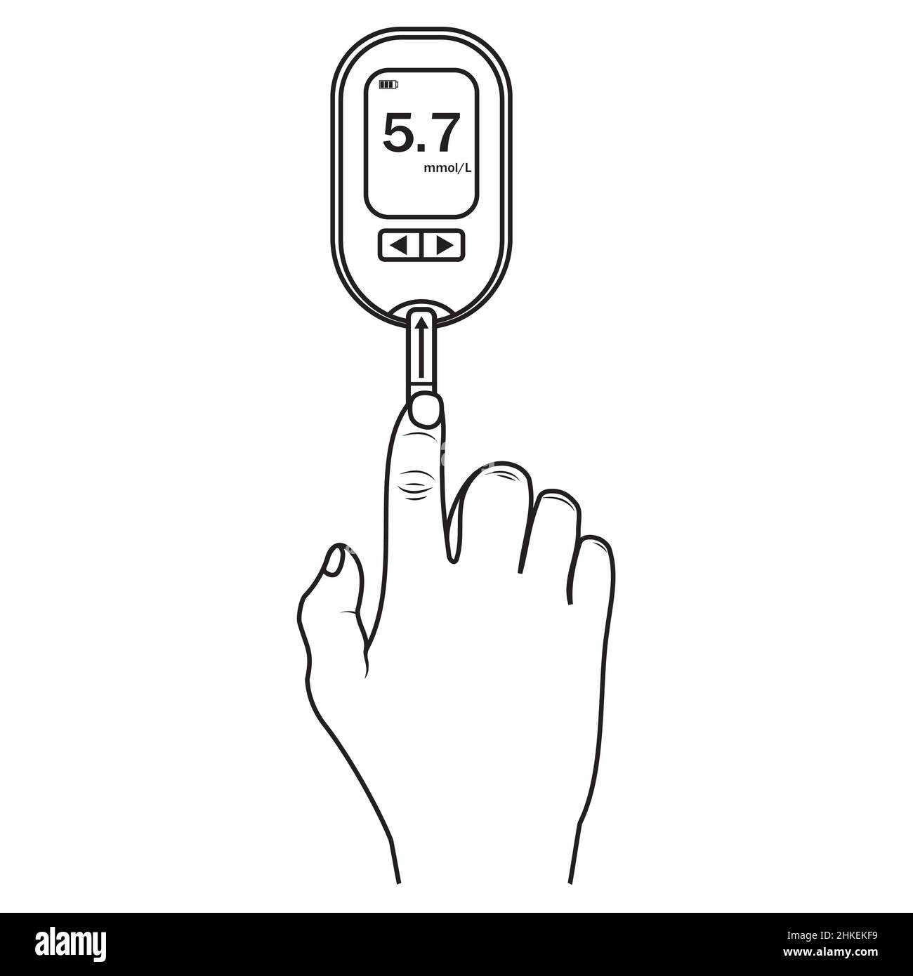 Mesure du glucose dans le sang par l'illustration du vecteur isolé du contour noir de l'appareil. Illustration de Vecteur