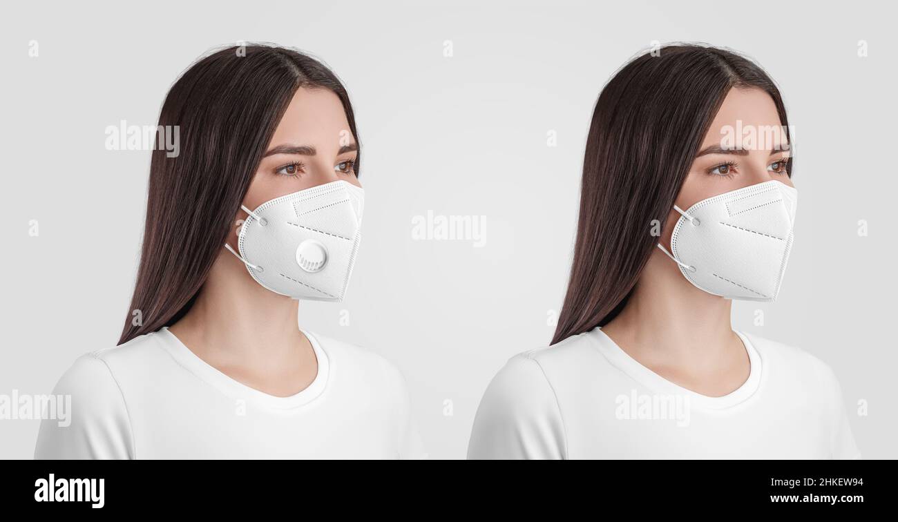 Masque médical blanc mockup avec FFP3 valve, boucles d'oreille sur une  infirmière, pour la conception, la publicité de la protection contre la  grippe, les virus.Modèle de masque chirurgical activé Photo Stock -