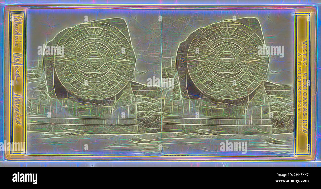 Inspiré par Piedra del sol à Mexico, Calenderia Azteca, Mexique, Vistas Mexicanas, Abel Briquet, Mexico-Stad, 1861 - 1870, papier, imprimé albumine, hauteur 86 mm × largeur 174 mm, réimaginé par Artotop. L'art classique réinventé avec une touche moderne. Conception de lumière chaleureuse et gaie, de luminosité et de rayonnement de lumière. La photographie s'inspire du surréalisme et du futurisme, embrassant l'énergie dynamique de la technologie moderne, du mouvement, de la vitesse et révolutionne la culture Banque D'Images
