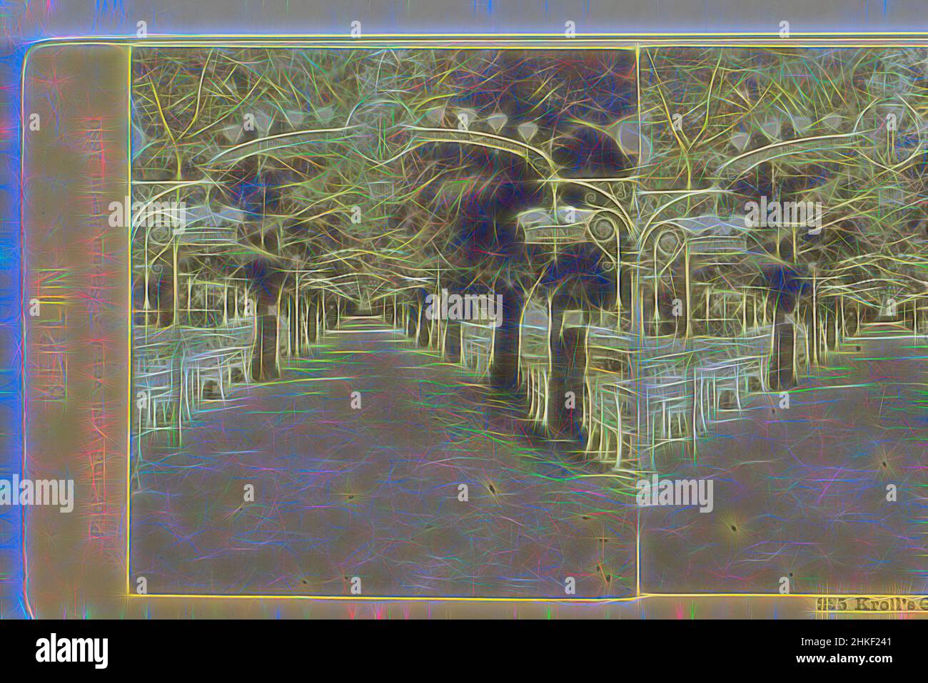 Inspiré par l'opéra Garden of Kroll, Berlin, Kroll's Garten, Berlin, Johann Friedrich Stiehm, Editeur: Johann Friedrich Stiehm, Berlin, 1880, papier, imprimé albumine, Hauteur 85 mm × largeur 176 mm, repensé par Artotop. L'art classique réinventé avec une touche moderne. Conception de lumière chaleureuse et gaie, de luminosité et de rayonnement de lumière. La photographie s'inspire du surréalisme et du futurisme, embrassant l'énergie dynamique de la technologie moderne, du mouvement, de la vitesse et révolutionne la culture Banque D'Images