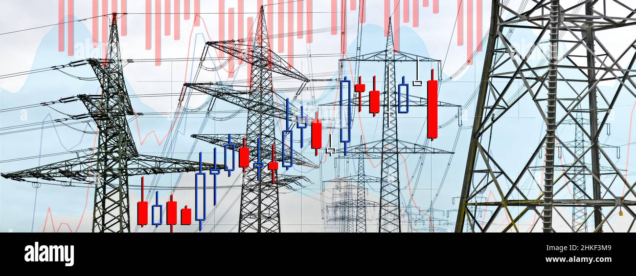 Infographie des prix élevés sur le marché de l'électricité avec des colonnes de service et des graphiques Banque D'Images