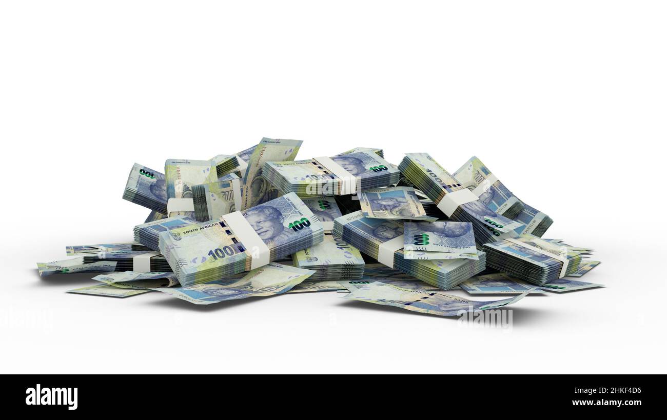 Pile 3D de 100 notes sud-africaines Rand Banque D'Images