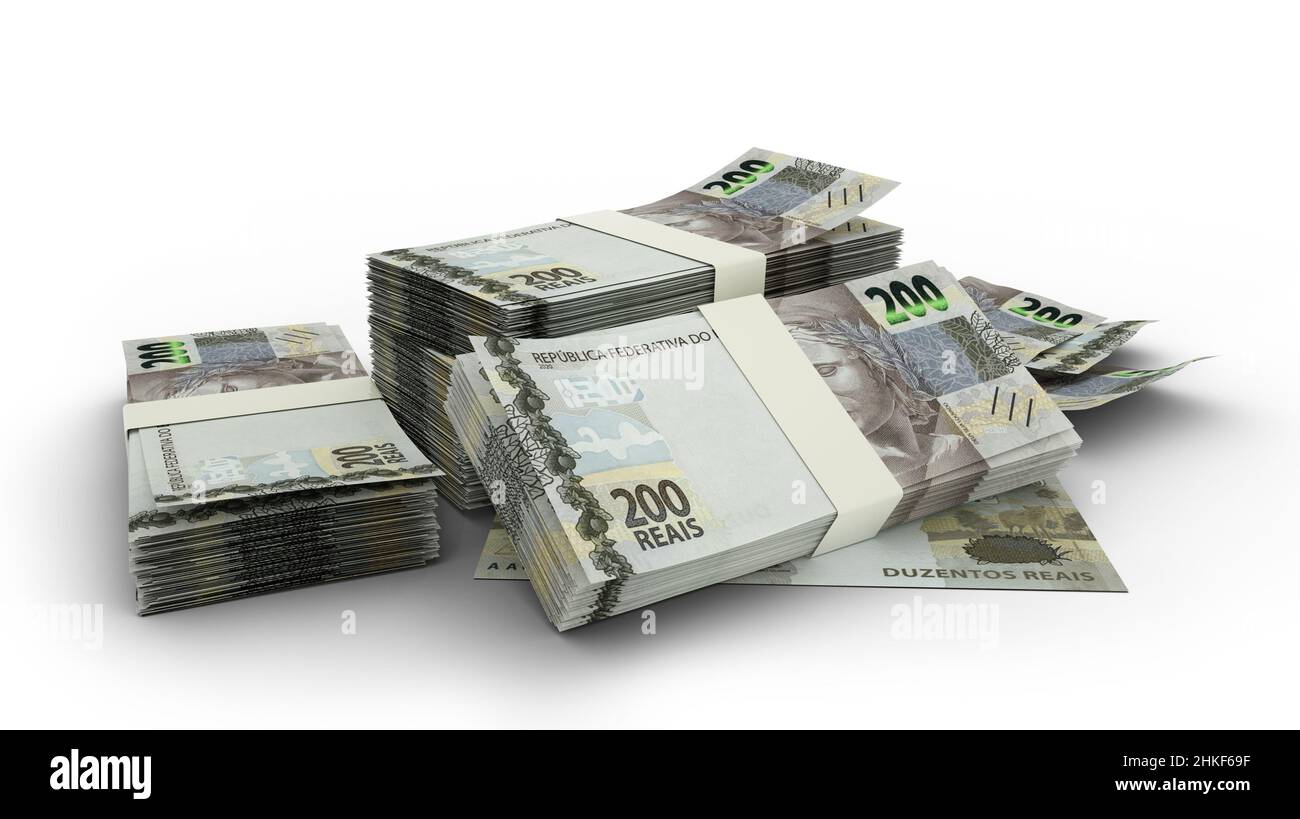 3D pile de notes réelles brésiliennes isolées Banque D'Images