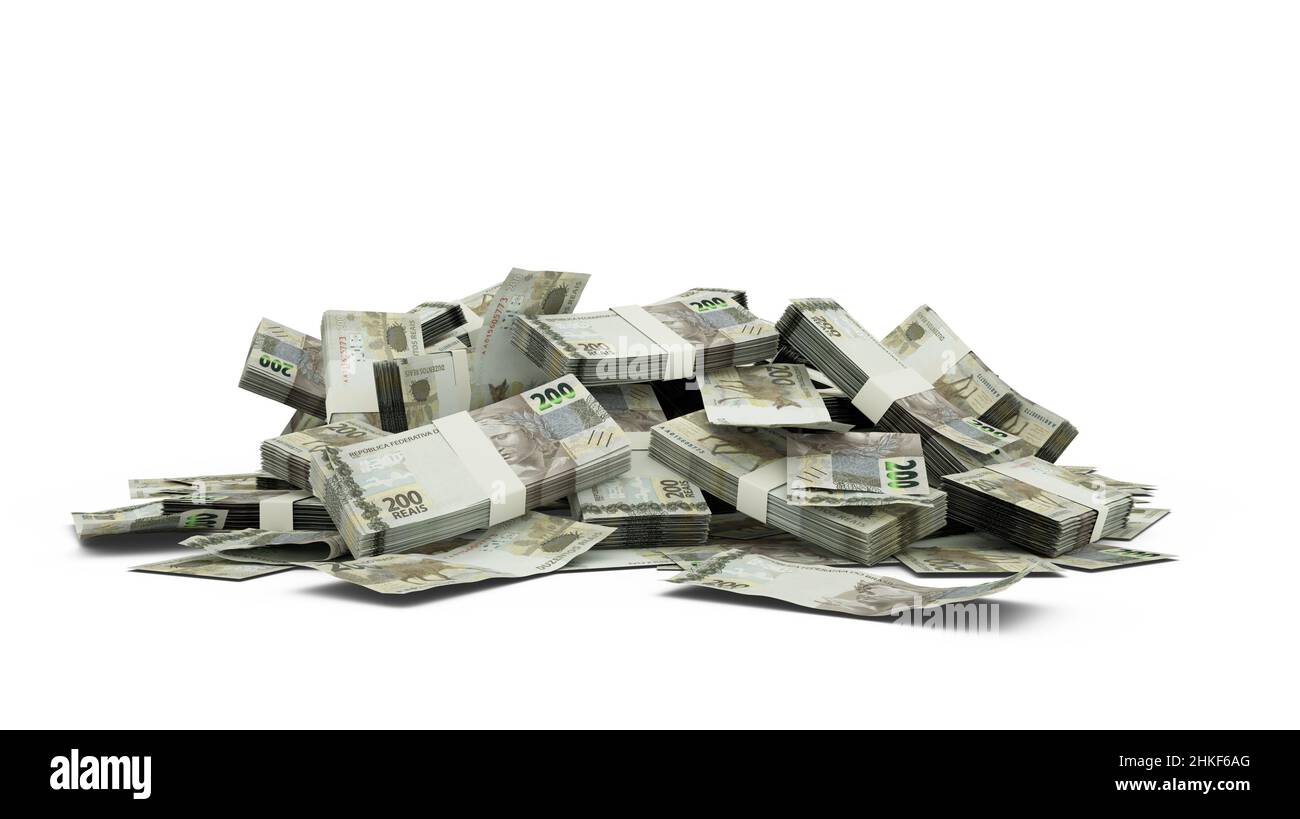 3D pile isolée de 200 billets réels brésiliens Banque D'Images