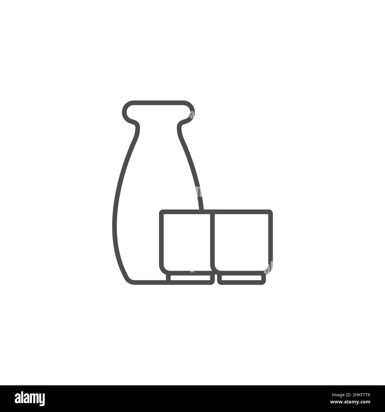 Une bouteille de saké et une icône représentant une ligne de deux tasses. Panneau de style linéaire pour le concept mobile et le design Web.Icône vectorielle de la boisson alcoolisée japonaise.Symbole, logo illus Illustration de Vecteur