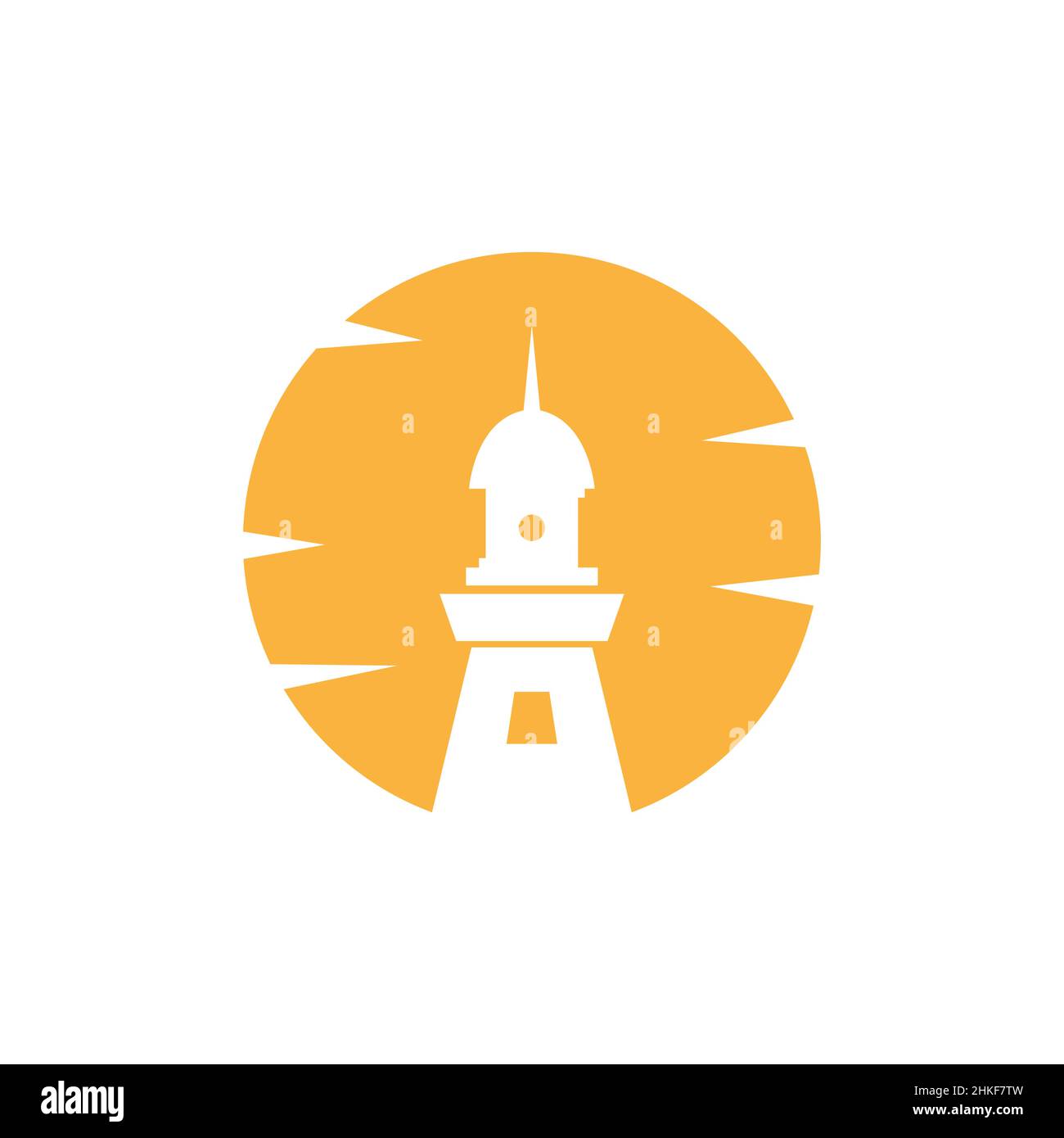 coucher de soleil espace négatif avec logo phare, vecteur graphique symbole icône illustration idée créative Illustration de Vecteur
