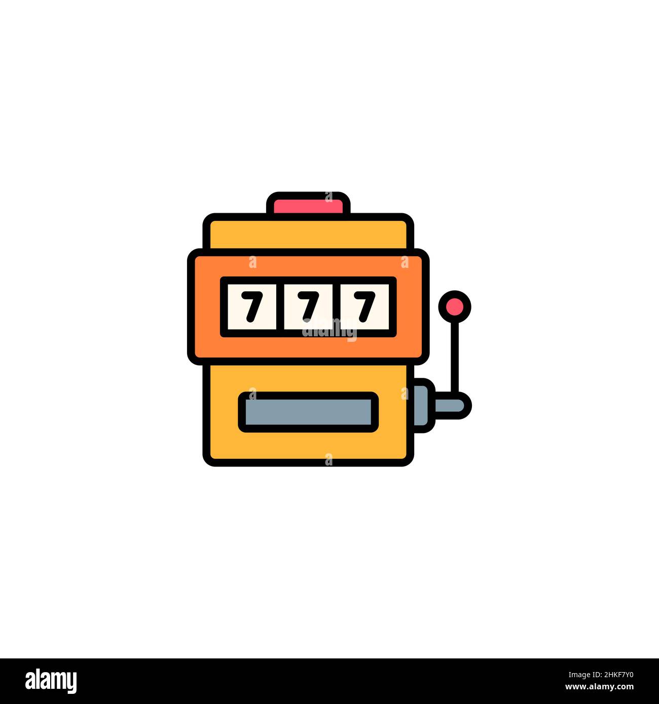 Machine à sous avec icône de couleur de sept, signe vectoriel de contour, pictogramme de style linéaire isolé sur blanc.Symbole de la machine du Casino, illustration du logo.Modifiable Illustration de Vecteur