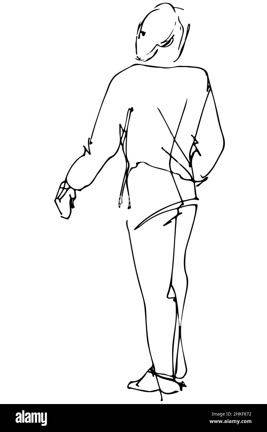 dessin vectoriel noir et blanc d'un homme regardant en arrière sur son épaule Banque D'Images