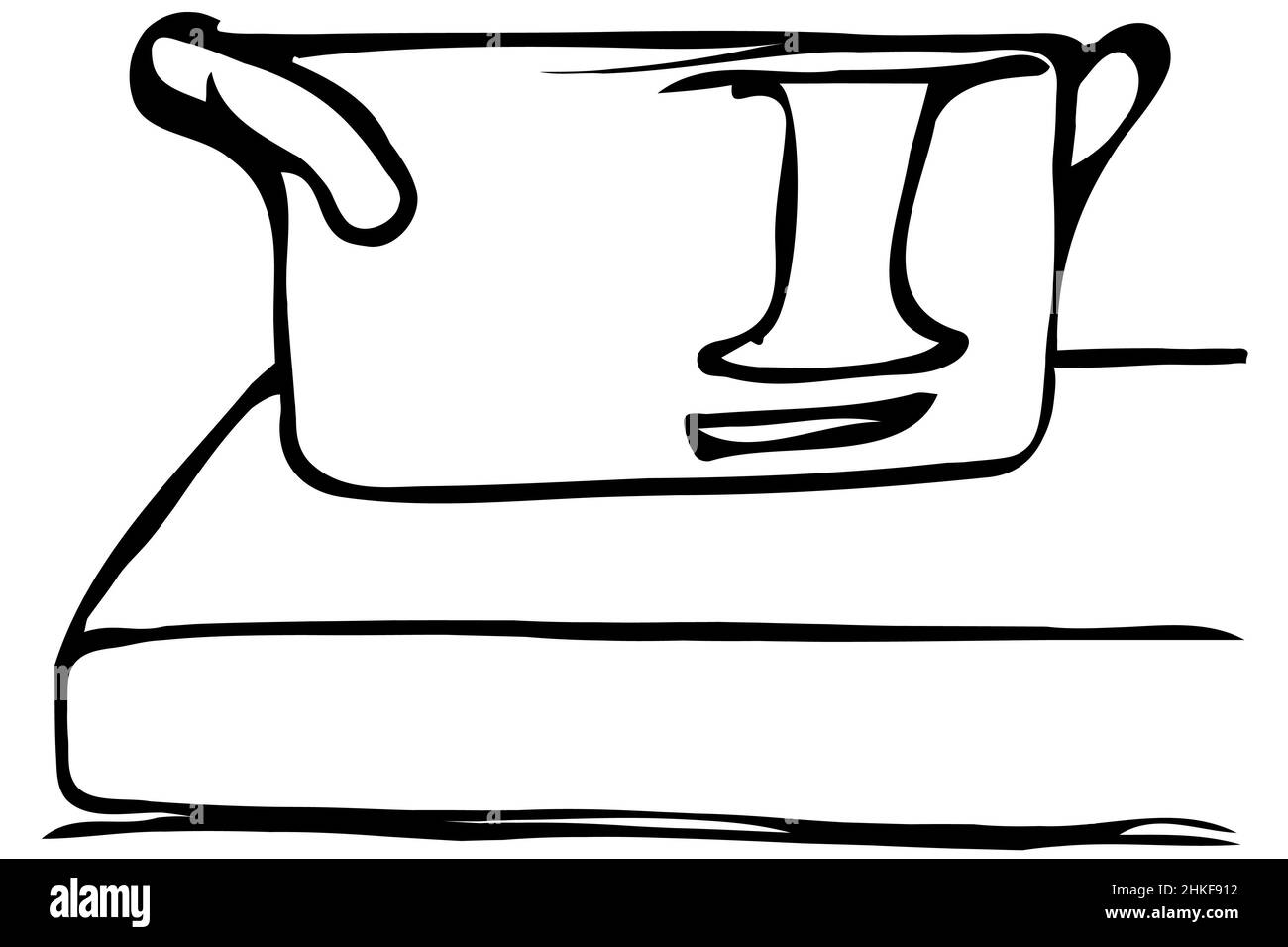 dessin vectoriel noir et blanc d'une grande casserole sur le bord de la table Banque D'Images dessin vectoriel noir et blanc d'une grande casserole sur le bord de la table Banque D'Images
