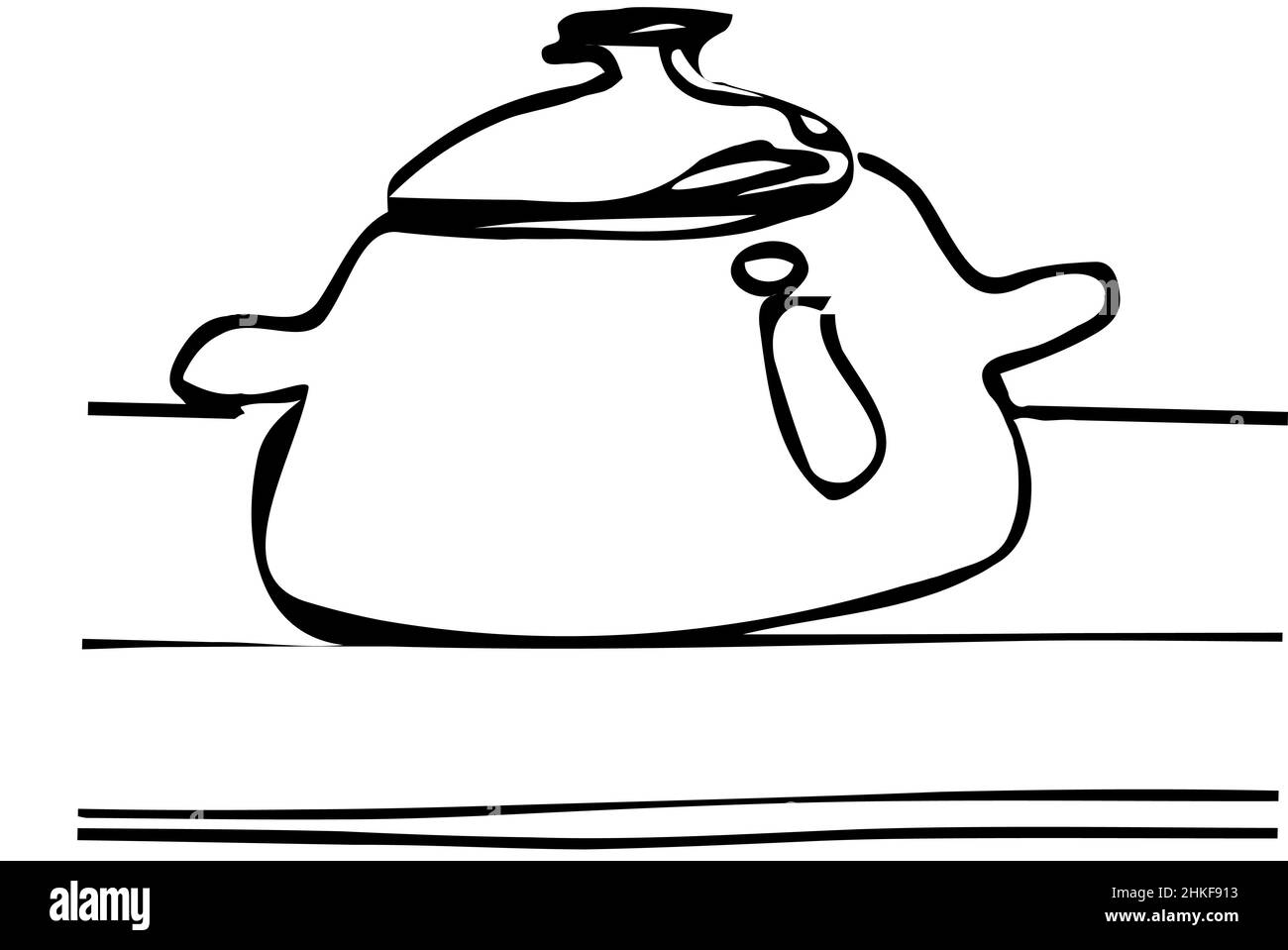 dessin vectoriel noir et blanc d'une grande casserole avec un couvercle sur la table Banque D'Images