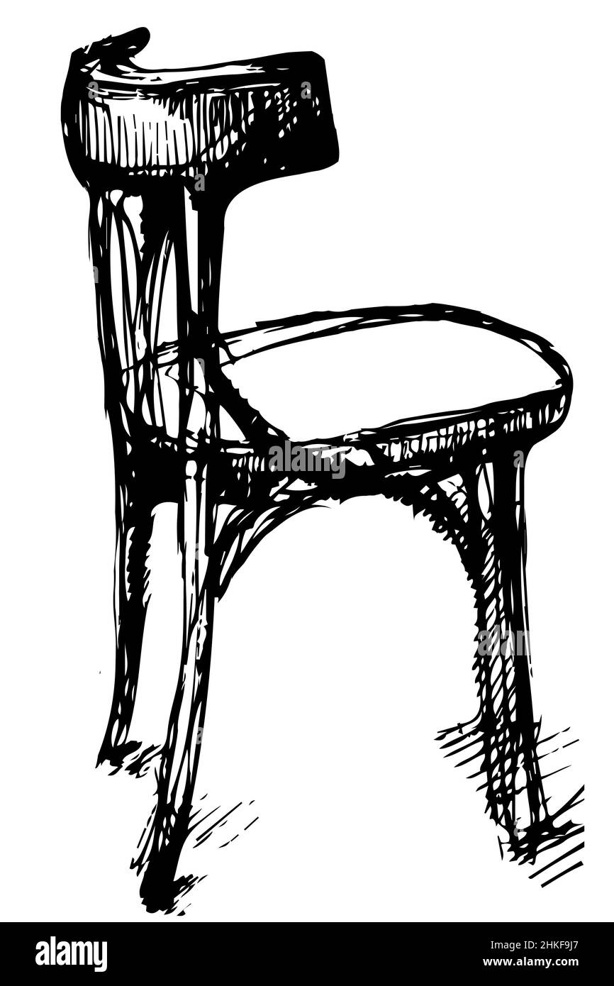 Dessin vectoriel noir et blanc de chaise en bois pendu viennois Banque D'Images